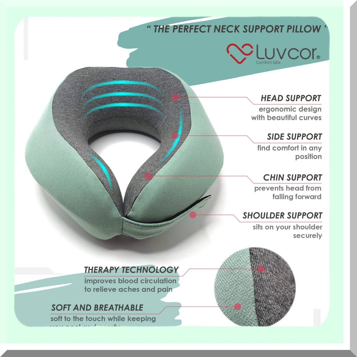 ErgoRest Memory Foam Travel Neck Pillow Set - Ultimate Comfort Bundle for Airplane, Car, Sleep - Includes Earplugs & Storage Bag - Imperial Green