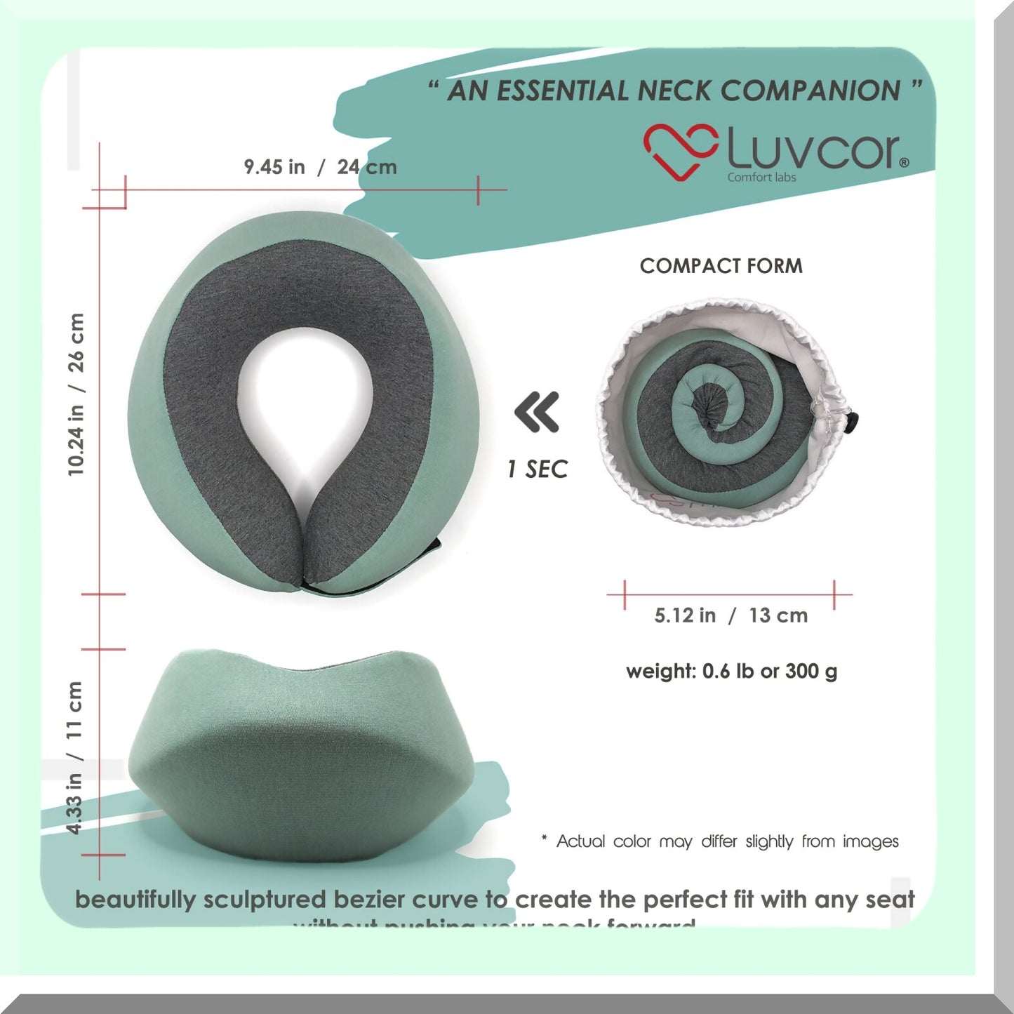 ErgoRest Memory Foam Travel Neck Pillow Set - Ultimate Comfort Bundle for Airplane, Car, Sleep - Includes Earplugs & Storage Bag - Imperial Green