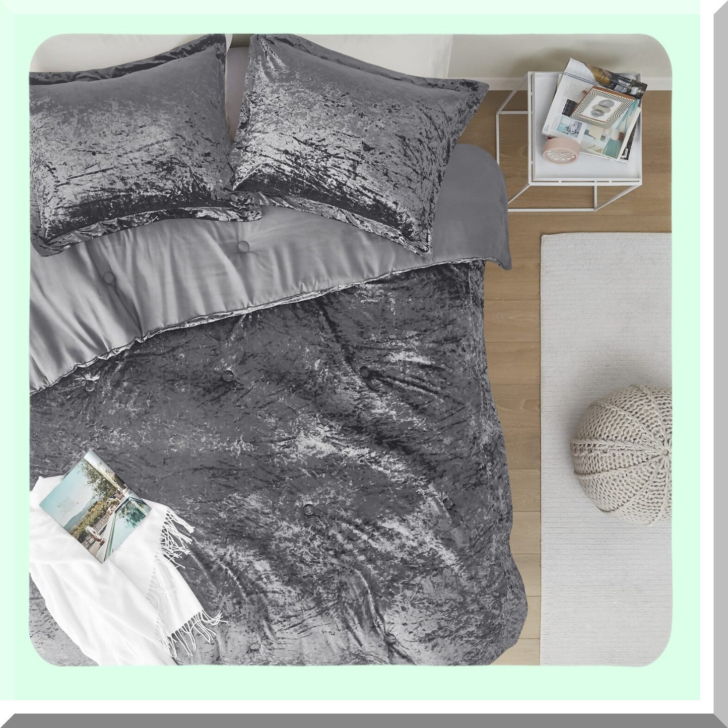 Luxe Velvet Bliss Comforter Set - Plush Microfiber Bedding with Cozy Fluffy Feel, All Season Grey Bed Set with Matching Sham - 3 Piece Luxe Comforter