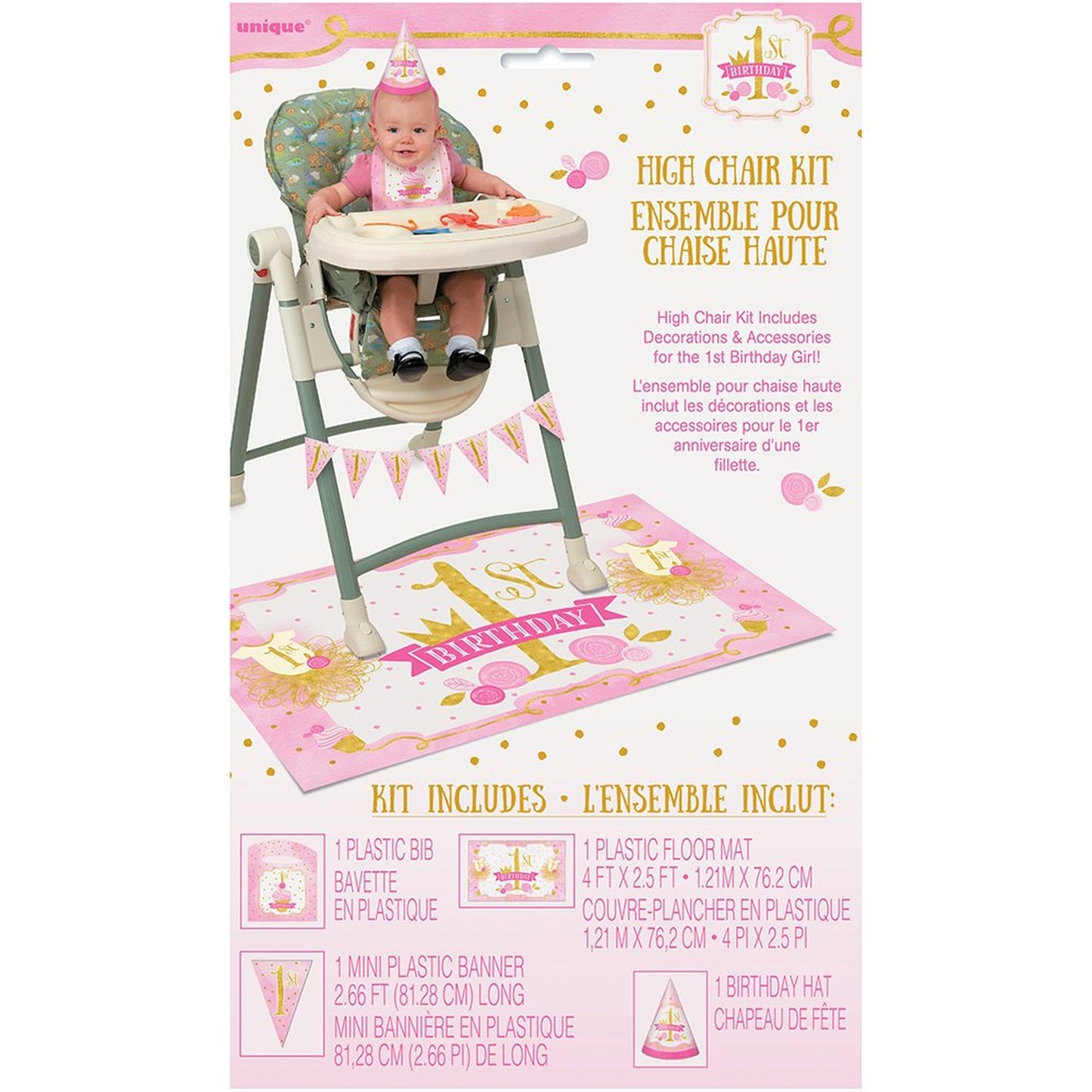 Pink and Gold First Birthday High Chair Decorating Kit
