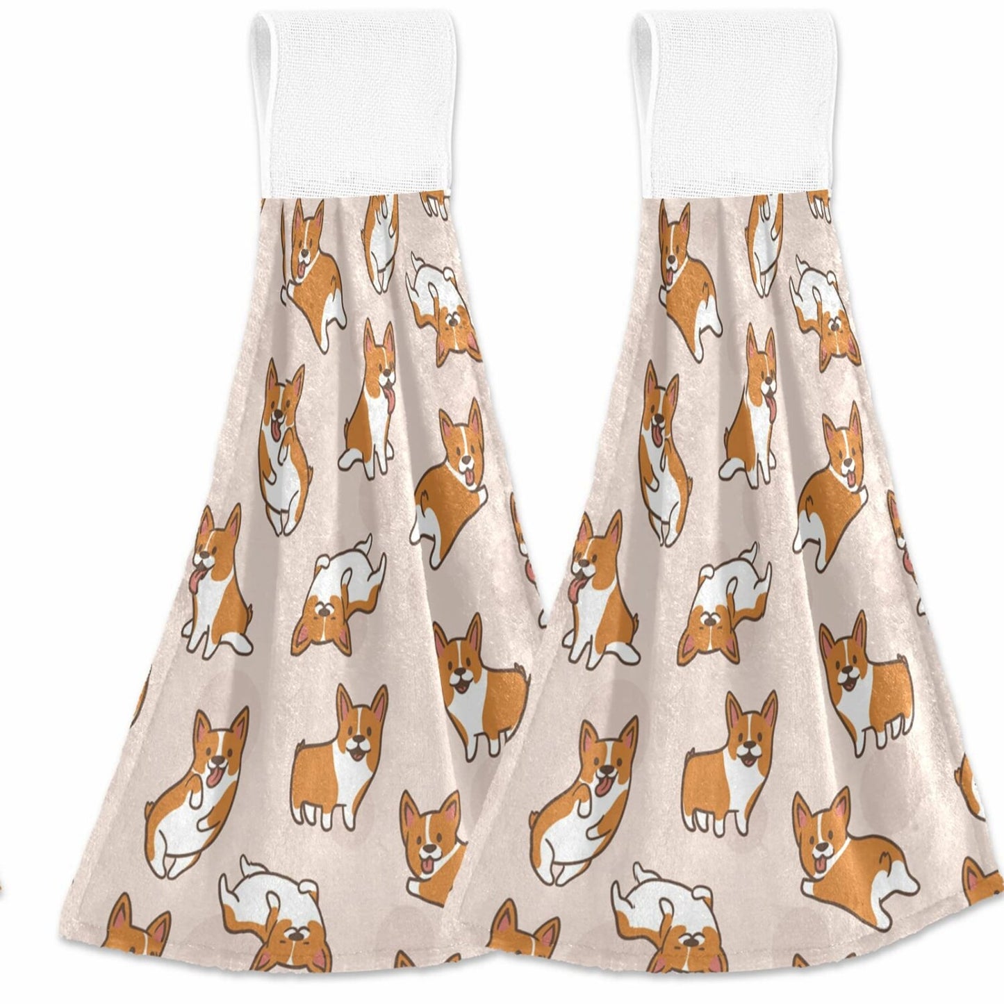 Corgi Dog Cartoon Hanging Towels 2 Pack