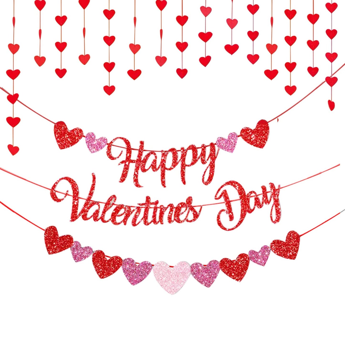 Valentines Heart Banner Kit - Red Decorations for Galentines, Wedding, Anniversary, Birthday - Party Supplies for Home Window Decor and Kids Party
