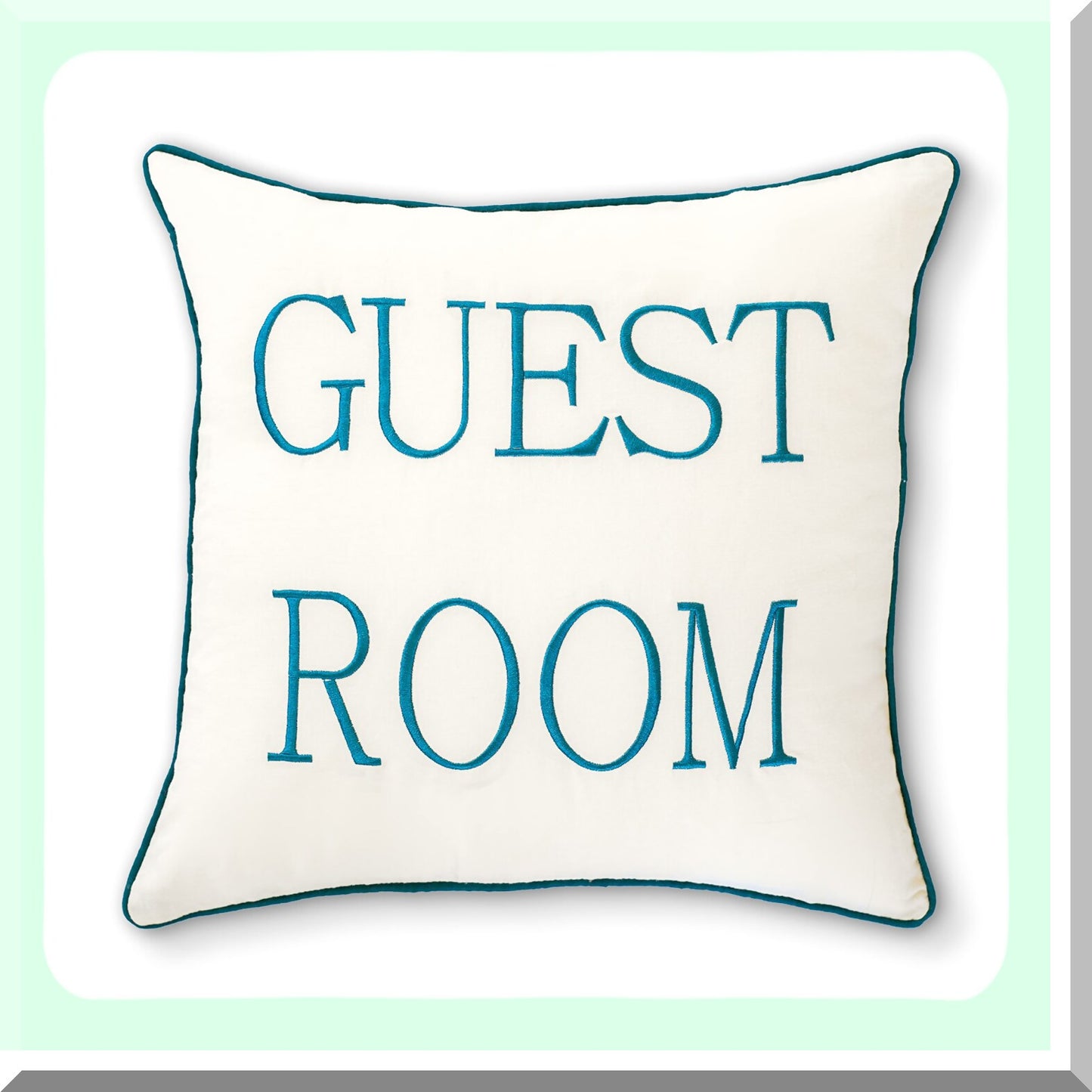 Farmhouse Welcome Embroidered Throw Pillow - 16x16 Decorative Guest Room Cushion Cover - Handcrafted Funny Be Our Guest Bedroom Decor