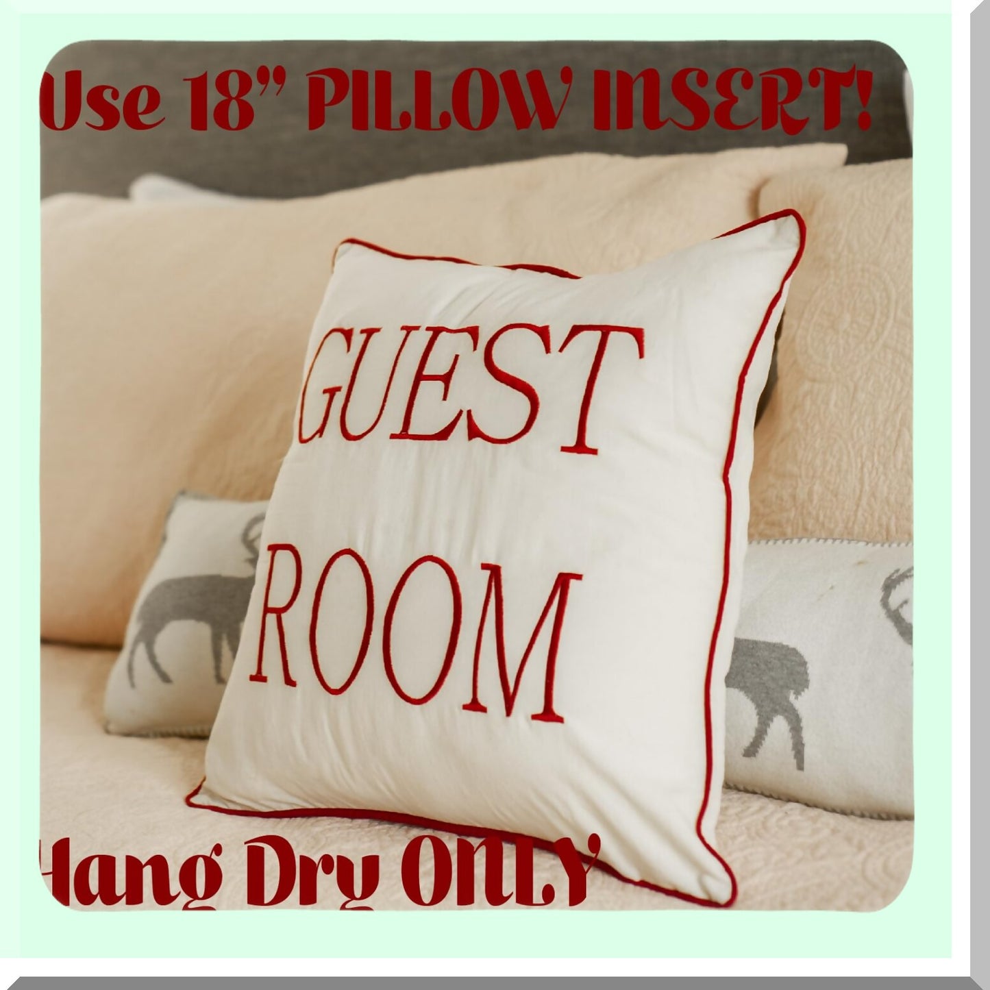 Farmhouse Welcome Embroidered Throw Pillow - 16x16 Decorative Guest Room Cushion Cover - Handcrafted Funny Be Our Guest Bedroom Decor