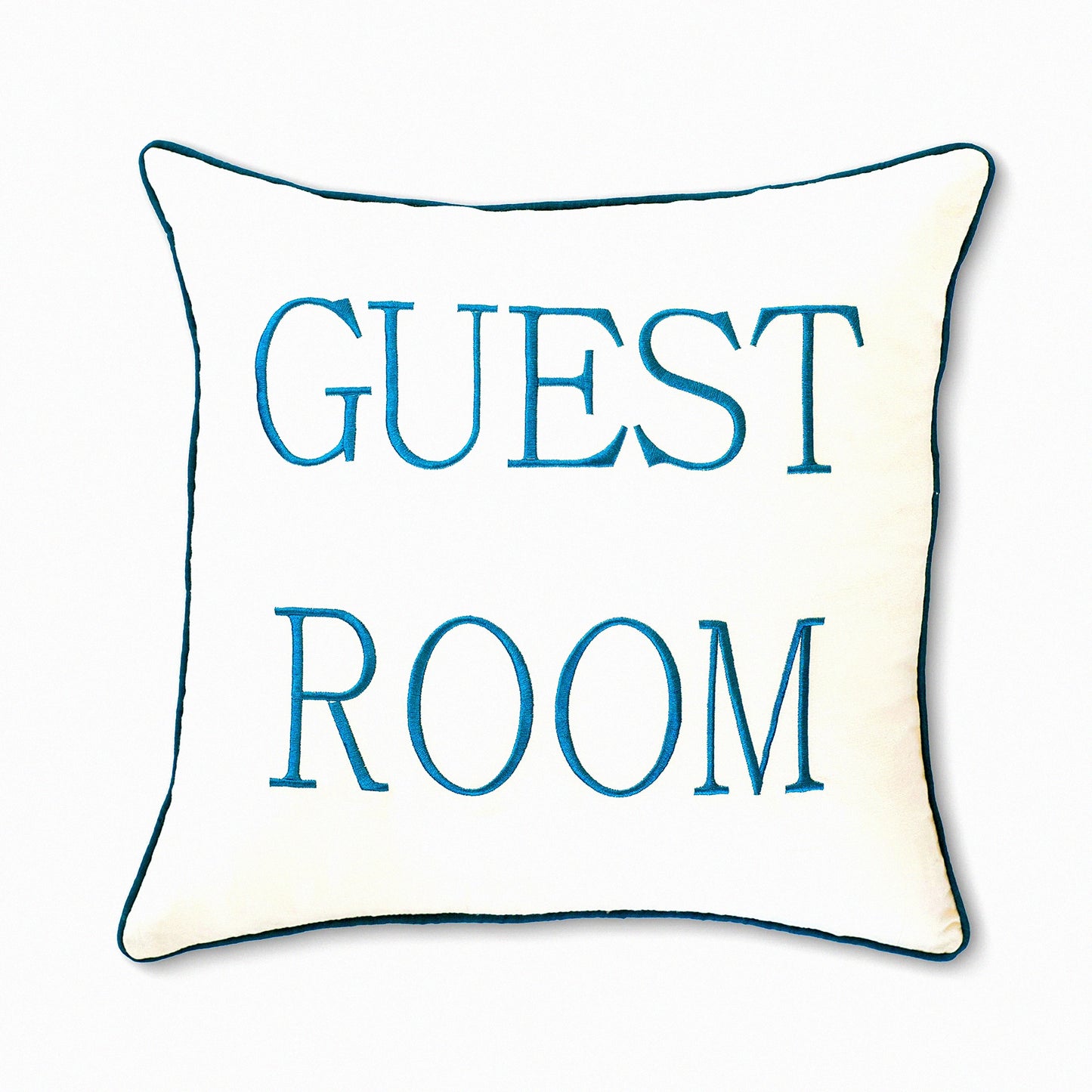 Farmhouse Welcome Embroidered Throw Pillow - 16x16 Decorative Guest Room Cushion Cover - Handcrafted Funny Be Our Guest Bedroom Decor