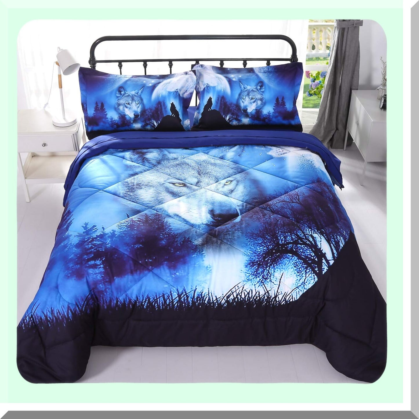 Blue Wolf Comforter Set - Premium Queen Size Bedding for Kids and Adults - Comfortable and Breathable Bedding Set