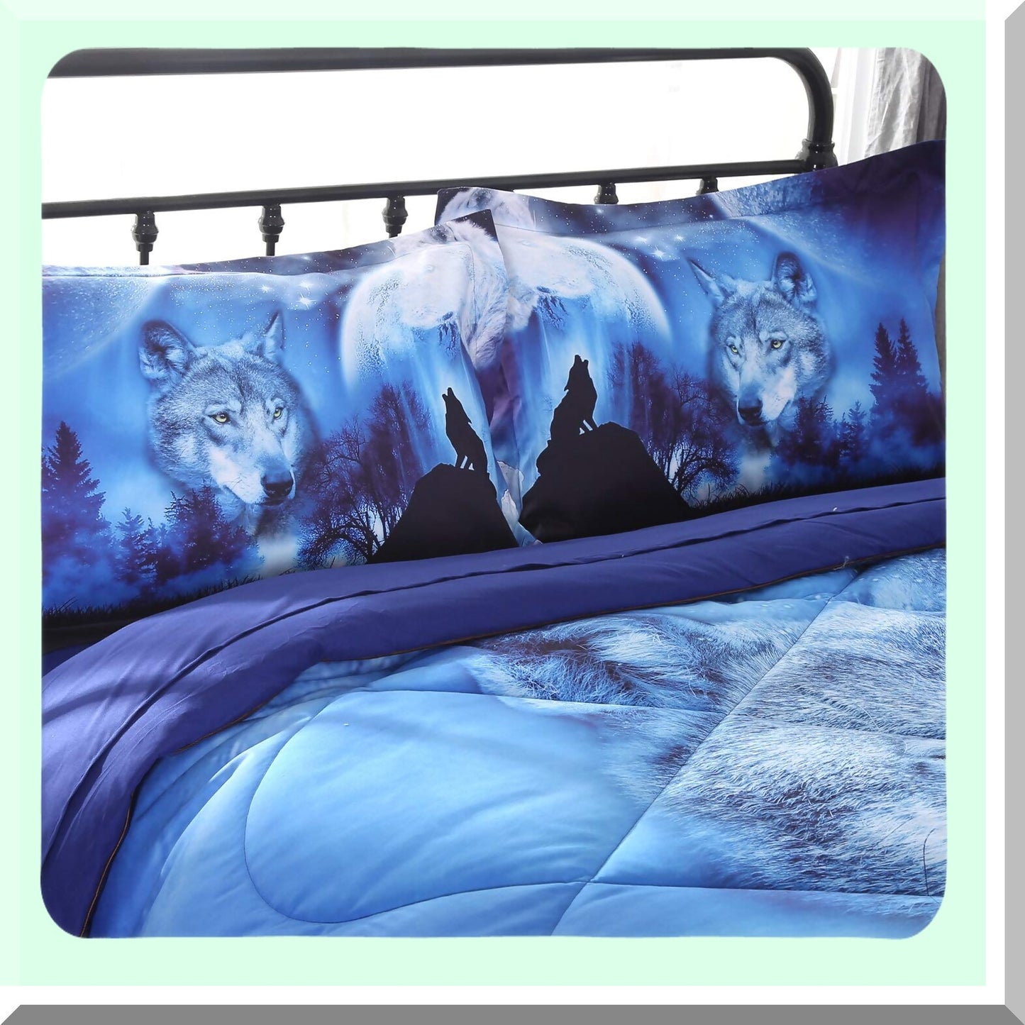 Blue Wolf Comforter Set - Premium Queen Size Bedding for Kids and Adults - Comfortable and Breathable Bedding Set
