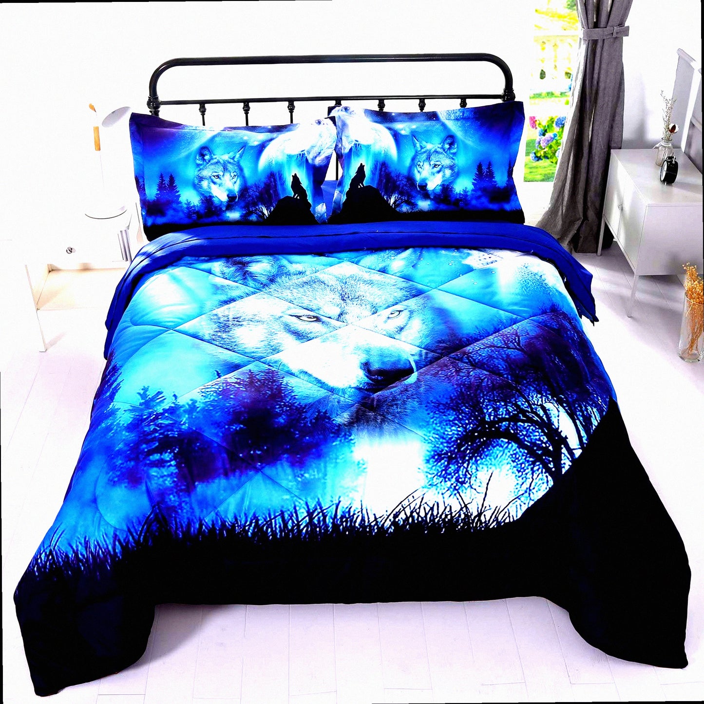 Blue Wolf Comforter Set - Premium Queen Size Bedding for Kids and Adults - Comfortable and Breathable Bedding Set