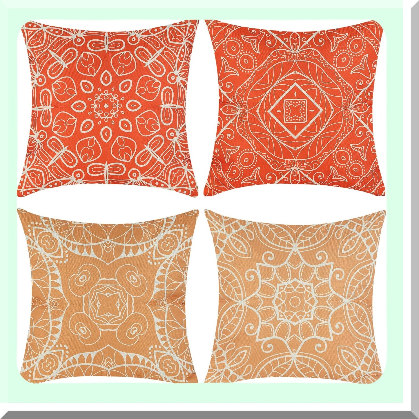 Boho Geometric Fall Pillow Set - 18x18 Inches, Abstract Double Sided Cushion Covers - Orange Decorative Sofa Sham - Linen Couch Decor - Set of 4