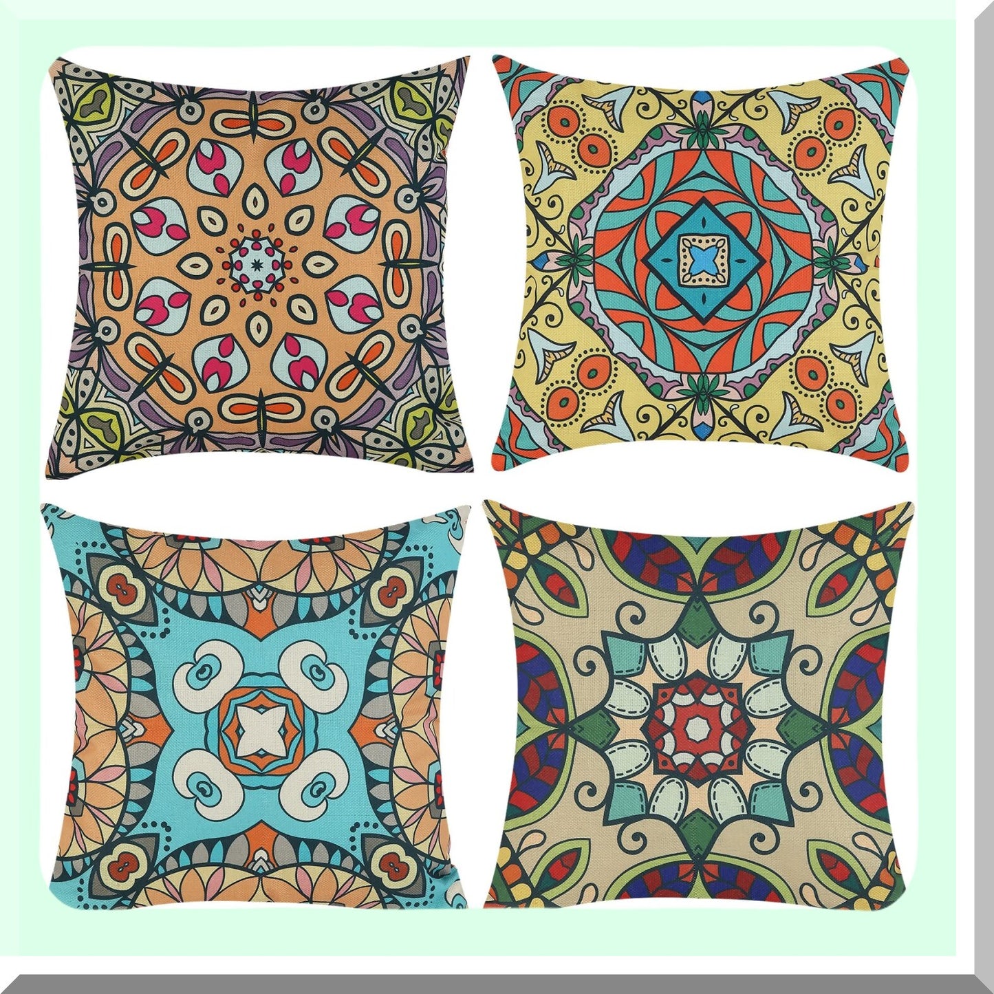 Boho Geometric Fall Pillow Set - 18x18 Inches, Abstract Double Sided Cushion Covers - Orange Decorative Sofa Sham - Linen Couch Decor - Set of 4