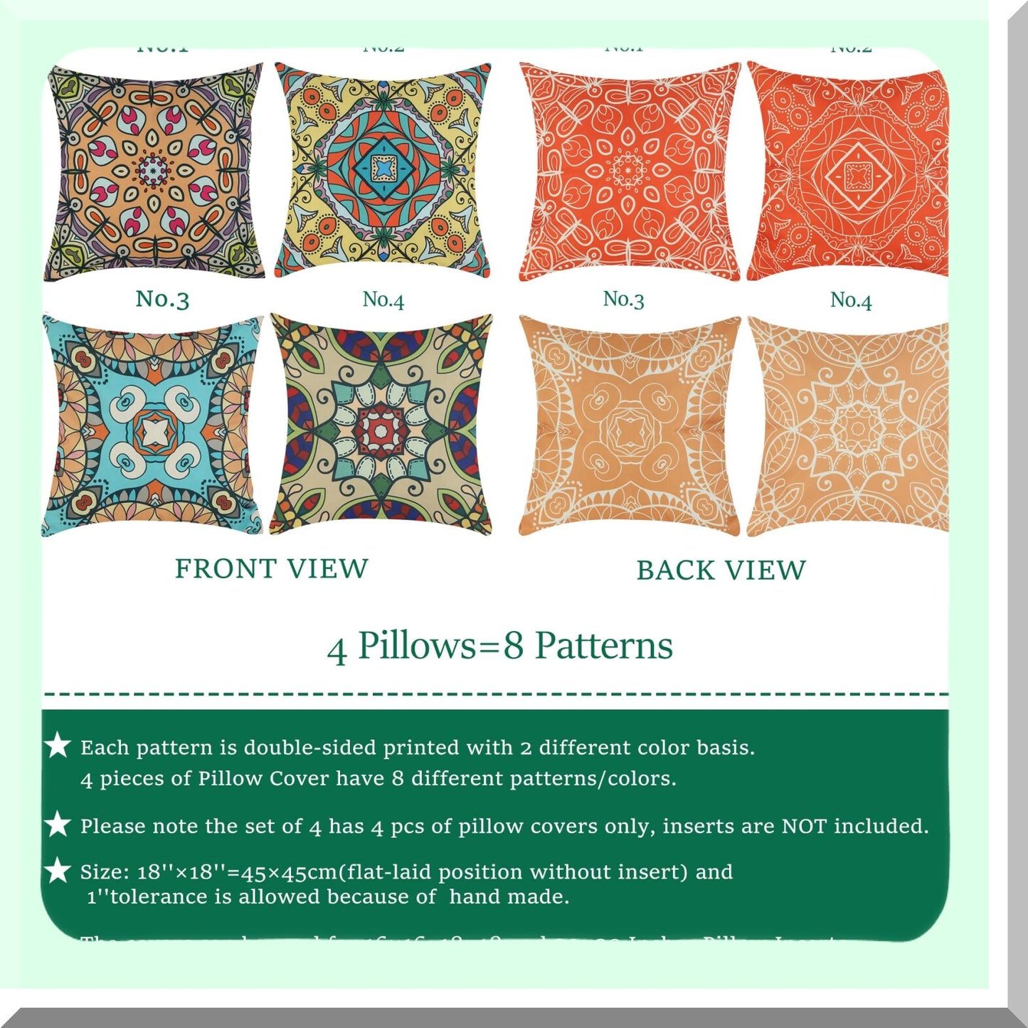 Boho Geometric Fall Pillow Set - 18x18 Inches, Abstract Double Sided Cushion Covers - Orange Decorative Sofa Sham - Linen Couch Decor - Set of 4