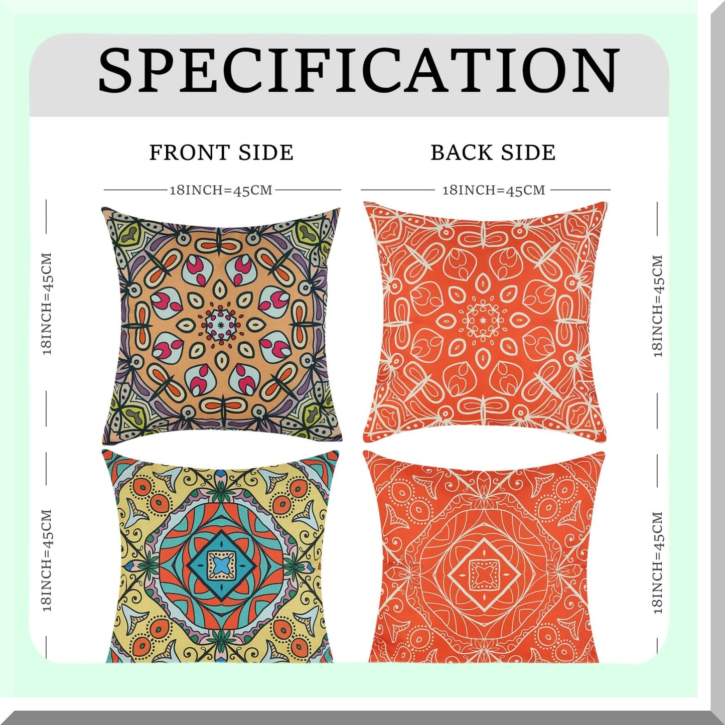 Boho Geometric Fall Pillow Set - 18x18 Inches, Abstract Double Sided Cushion Covers - Orange Decorative Sofa Sham - Linen Couch Decor - Set of 4