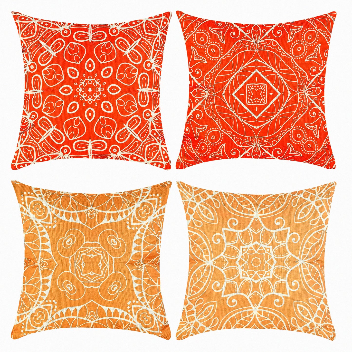 Boho Geometric Fall Pillow Set - 18x18 Inches, Abstract Double Sided Cushion Covers - Orange Decorative Sofa Sham - Linen Couch Decor - Set of 4