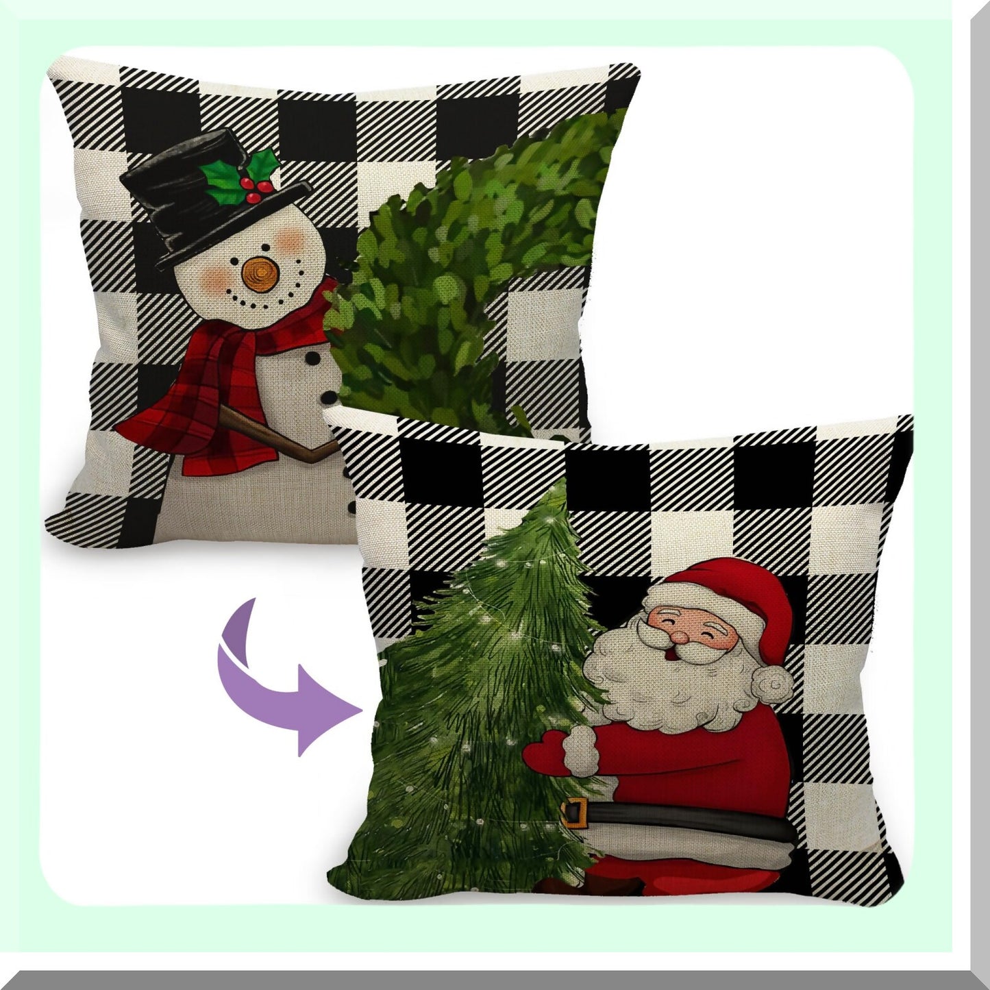 Buffalo Plaid Reversible Decor Pillow Covers - 18x18 Black White Checkered Cushion Cases for Home Decorations