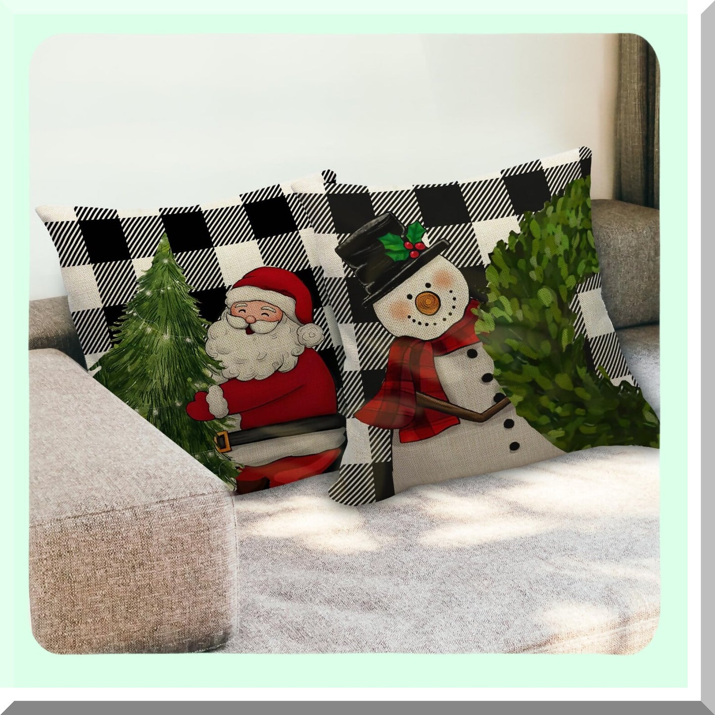 Buffalo Plaid Reversible Decor Pillow Covers - 18x18 Black White Checkered Cushion Cases for Home Decorations