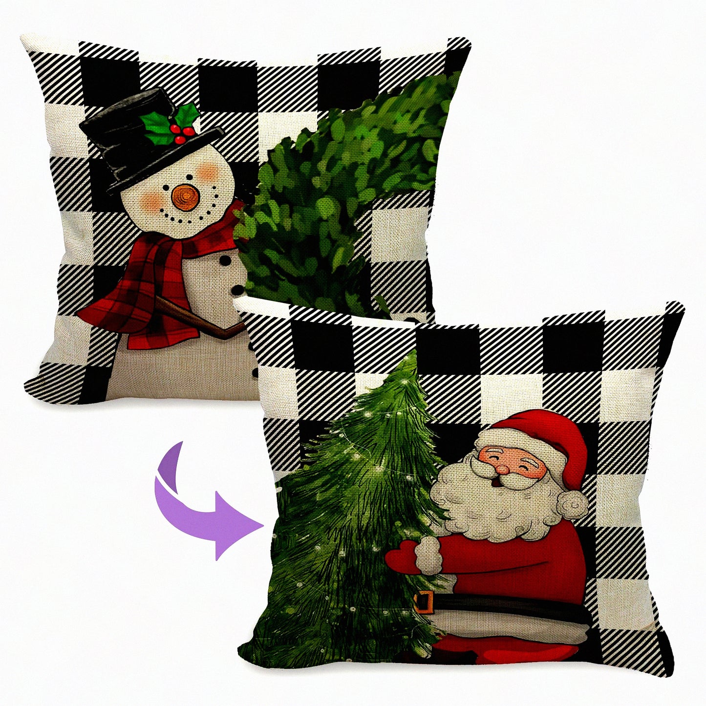 Buffalo Plaid Reversible Decor Pillow Covers - 18x18 Black White Checkered Cushion Cases for Home Decorations