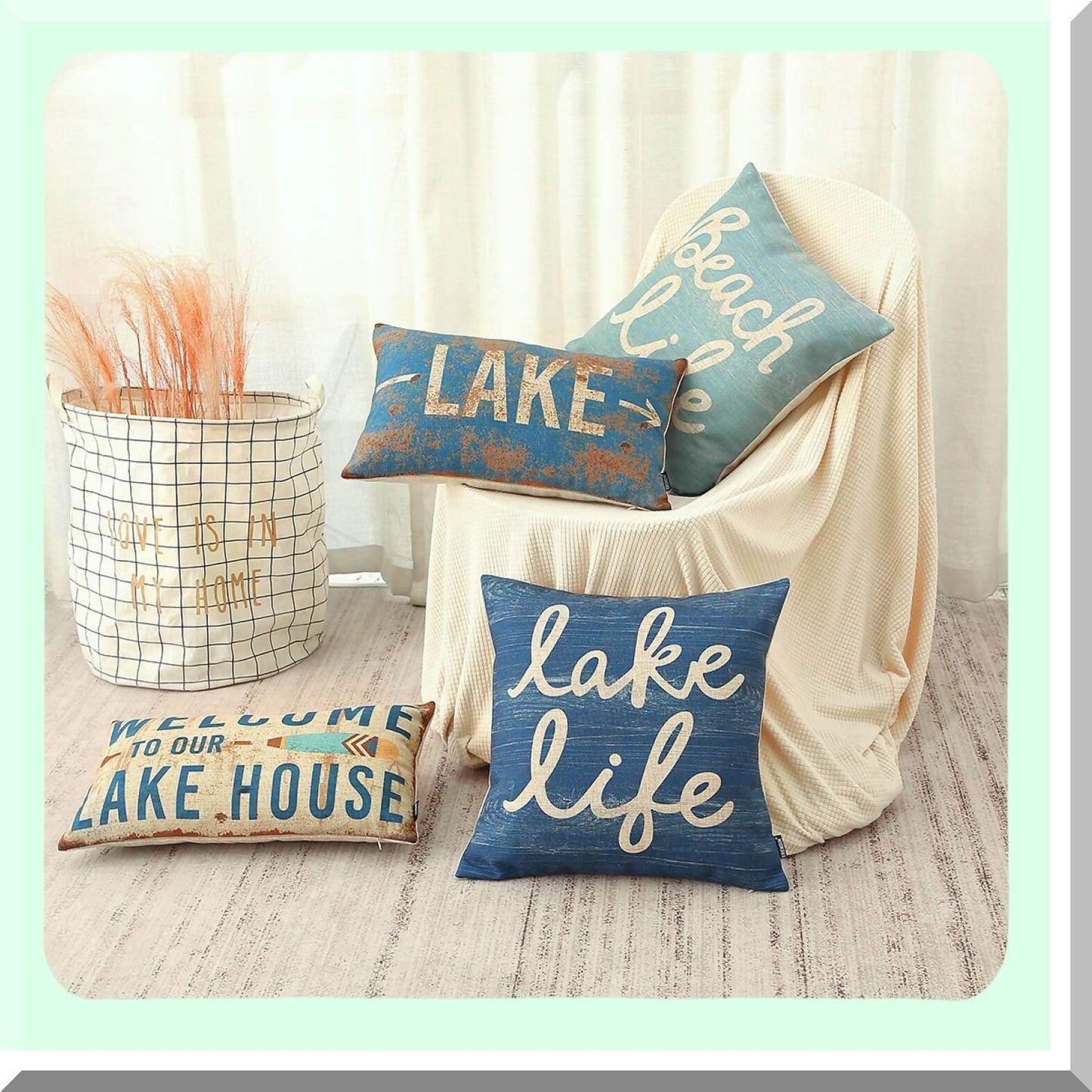 Coastal Retreat Wood Grain Blue Throw Pillow Cover - Decorative Cushion Case for Sofa, Couch, Bed, Office, Car - 18x18 inch Square Pillowcase