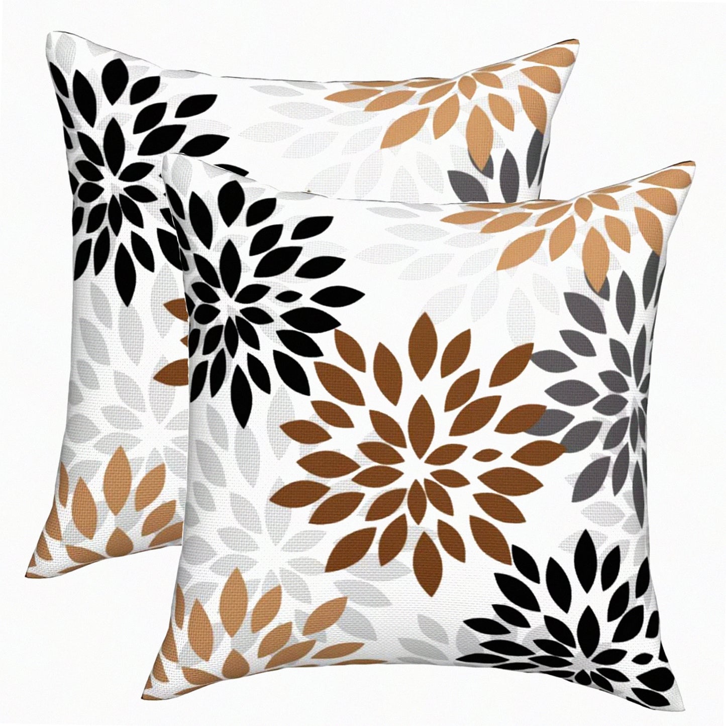 Geometric Dahlia Floral Pillow Covers - Set of 2, Coffee Gray Colored Throw Pillows, 18x18 Inch Summer Outdoor Cushion Cover for Home Decor