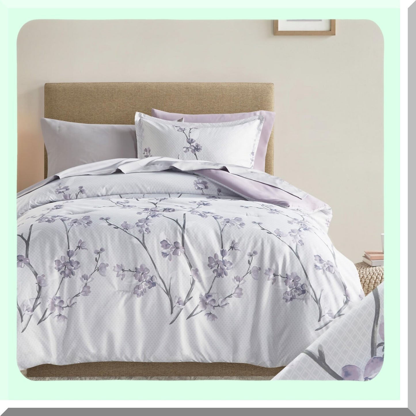 CozyDreams 6-Piece Bedding Set - Trendy Casual Design Comforter with Complete Sheet Set, Side Pocket, Matching Shams - Twin XL Size - All Season Cover - Kate Collection - Grey/Purple