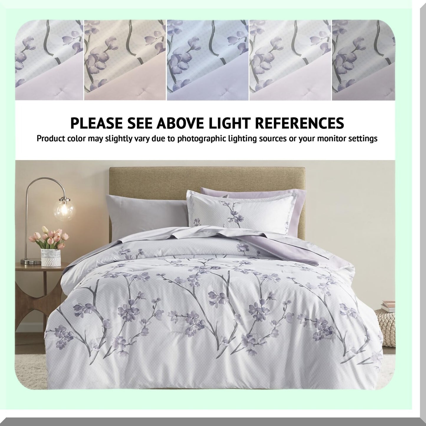 CozyDreams 6-Piece Bedding Set - Trendy Casual Design Comforter with Complete Sheet Set, Side Pocket, Matching Shams - Twin XL Size - All Season Cover - Kate Collection - Grey/Purple