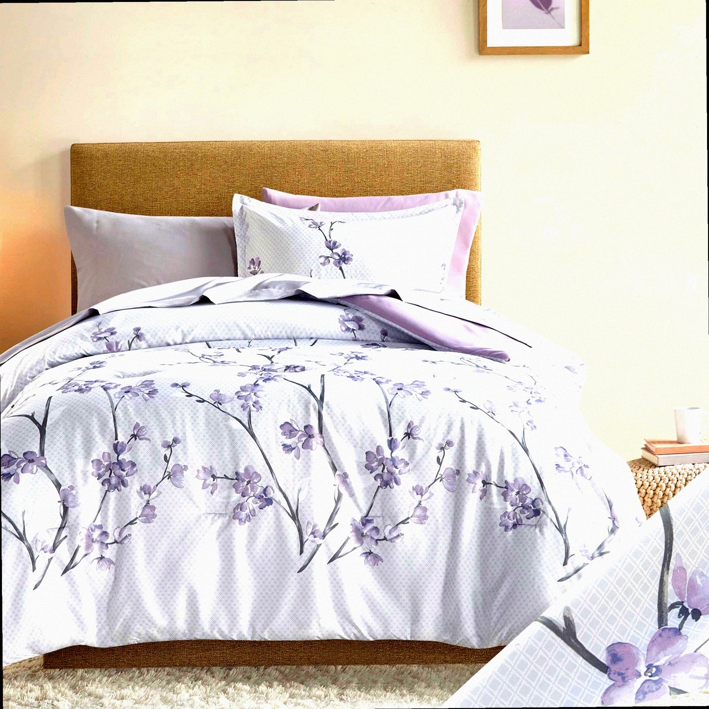 CozyDreams 6-Piece Bedding Set - Trendy Casual Design Comforter with Complete Sheet Set, Side Pocket, Matching Shams - Twin XL Size - All Season Cover - Kate Collection - Grey/Purple