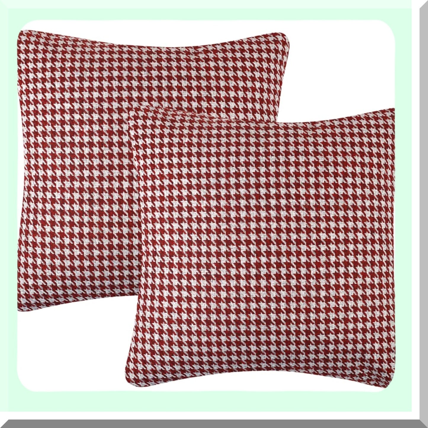 Geometric Houndstooth Cotton Linen Pillow Covers - Set of 2, Red 18x18 Inches - Decorative Cushion Cases for Couch, Sofa, Bed, Chair