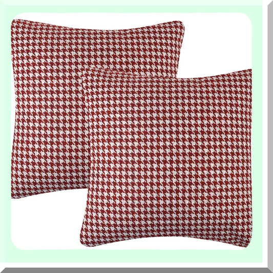Geometric Houndstooth Cotton Linen Pillow Covers - Set of 2, Red 18x18 Inches - Decorative Cushion Cases for Couch, Sofa, Bed, Chair