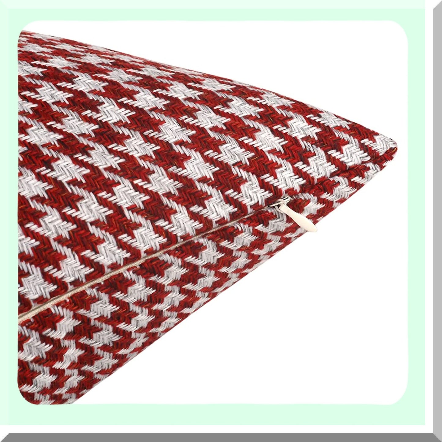 Geometric Houndstooth Cotton Linen Pillow Covers - Set of 2, Red 18x18 Inches - Decorative Cushion Cases for Couch, Sofa, Bed, Chair
