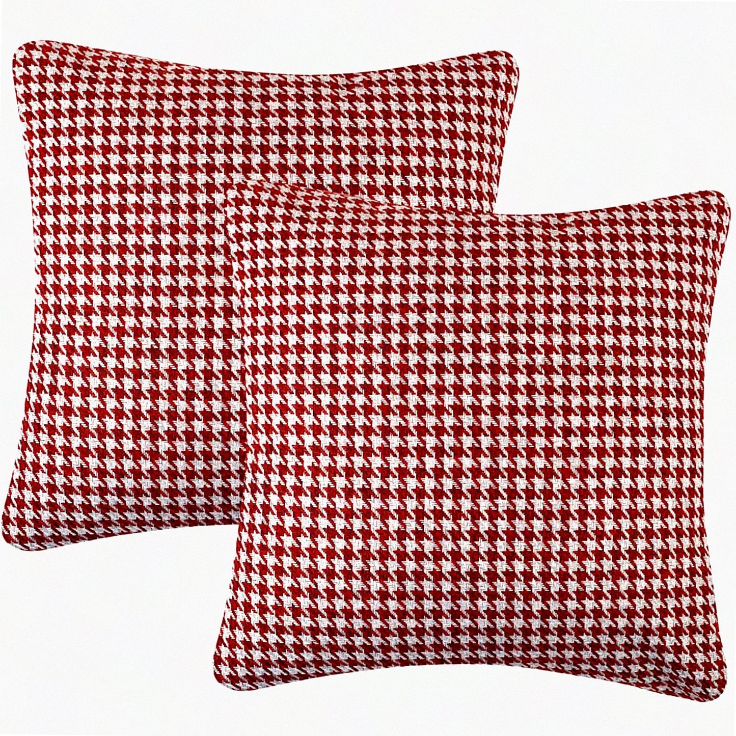 Geometric Houndstooth Cotton Linen Pillow Covers - Set of 2, Red 18x18 Inches - Decorative Cushion Cases for Couch, Sofa, Bed, Chair