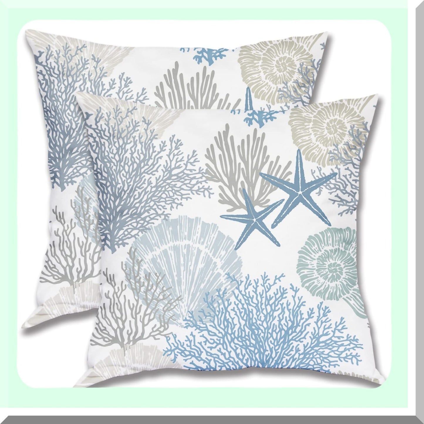 Ocean Breeze Coastal Pillow Covers - Set of 2, 18x18 Inch Summer Beach Theme Square Cotton Seashell Starfish Cushion Cases for Bedroom Sofa Décor