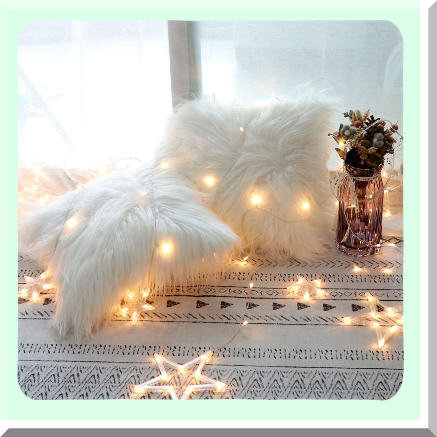 Luxury Merino Fluffy Cushion Covers - Set of 2 Plush Decorative Pillows for Living Room, Couch, Bed, Car, Chair - 18" x 18" Off-White - Soft and Stylish