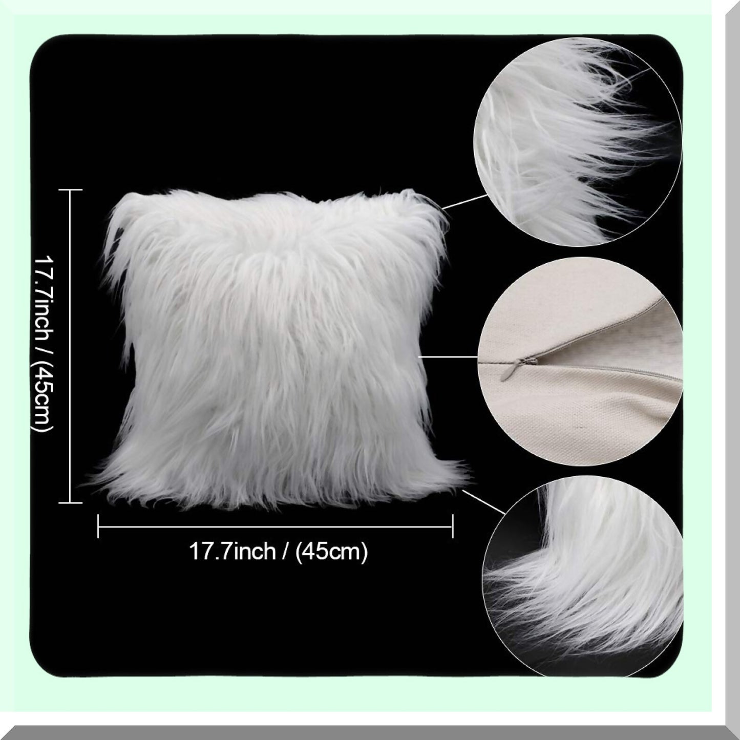 Luxury Merino Fluffy Cushion Covers - Set of 2 Plush Decorative Pillows for Living Room, Couch, Bed, Car, Chair - 18" x 18" Off-White - Soft and Stylish