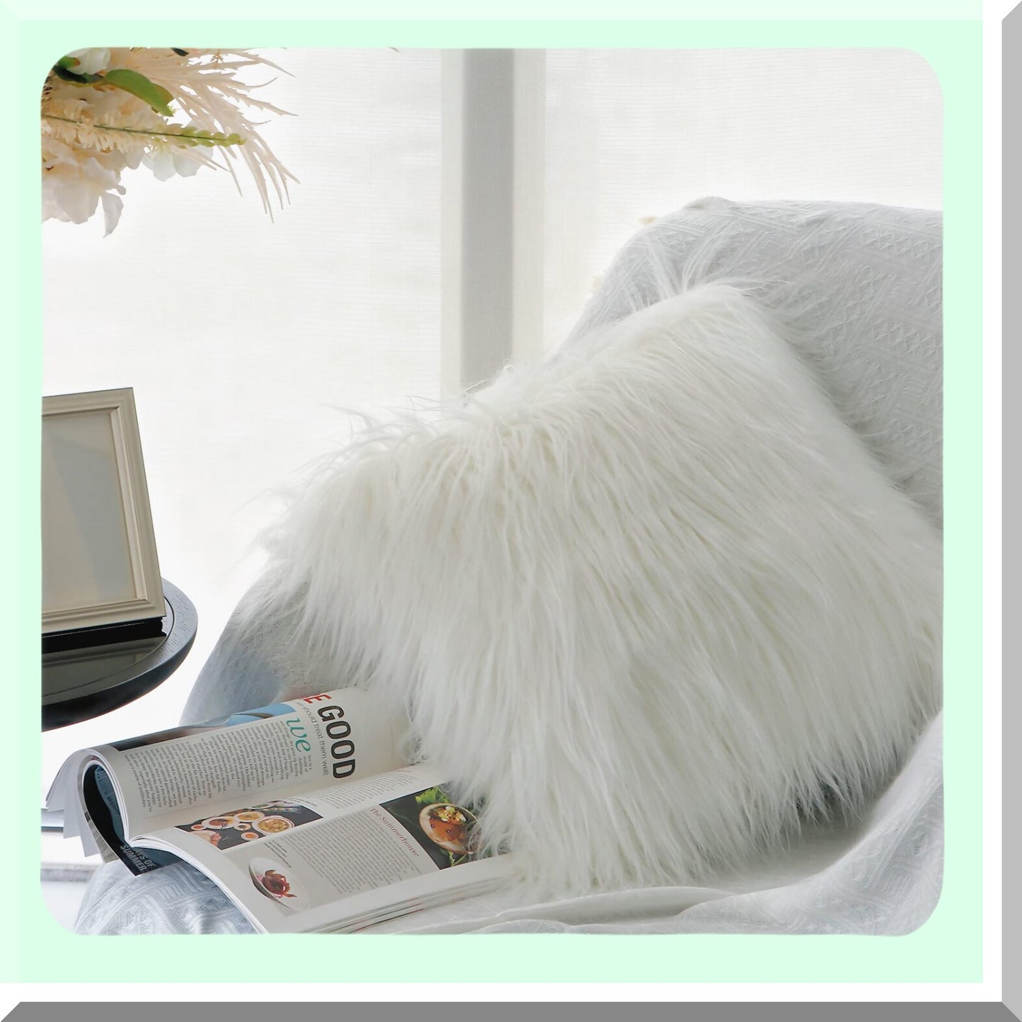 Luxury Merino Fluffy Cushion Covers - Set of 2 Plush Decorative Pillows for Living Room, Couch, Bed, Car, Chair - 18" x 18" Off-White - Soft and Stylish