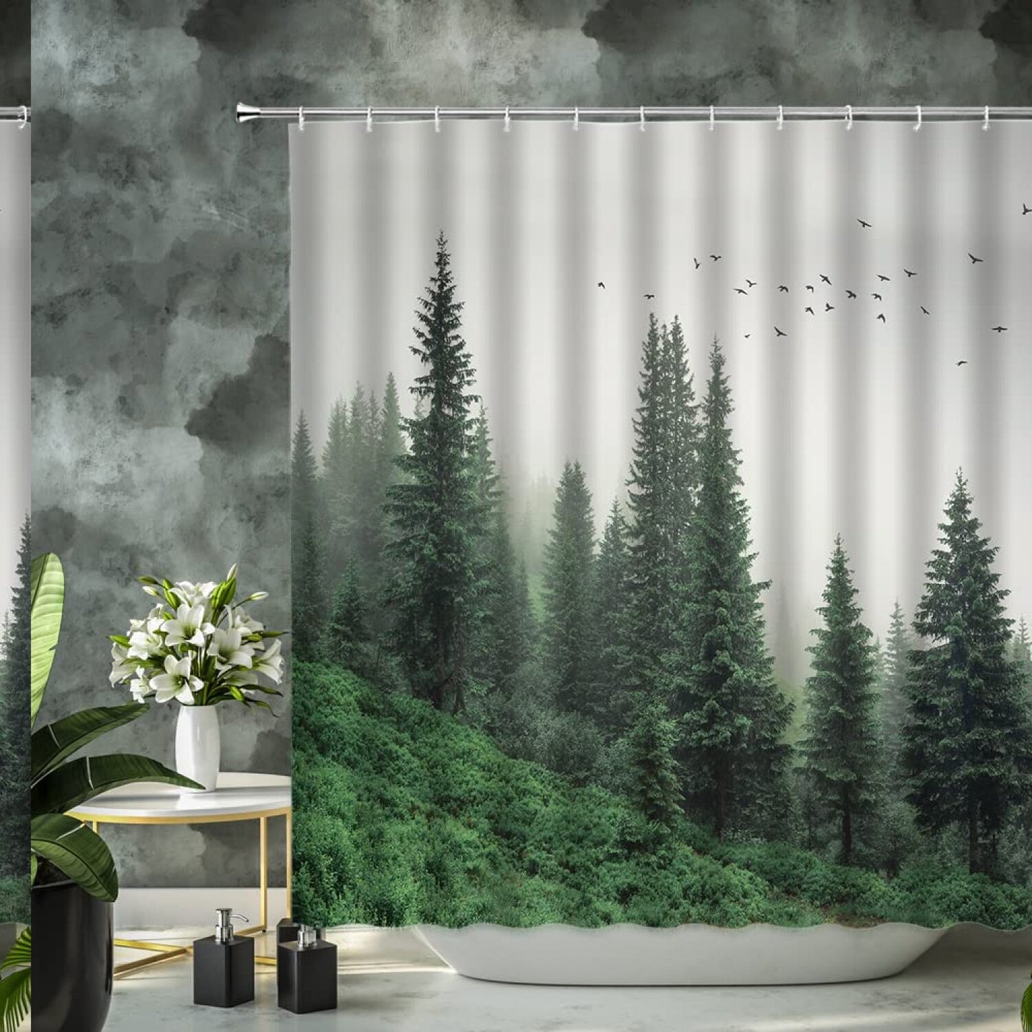 Misty Forest Green Shower Curtain 72x72 inches