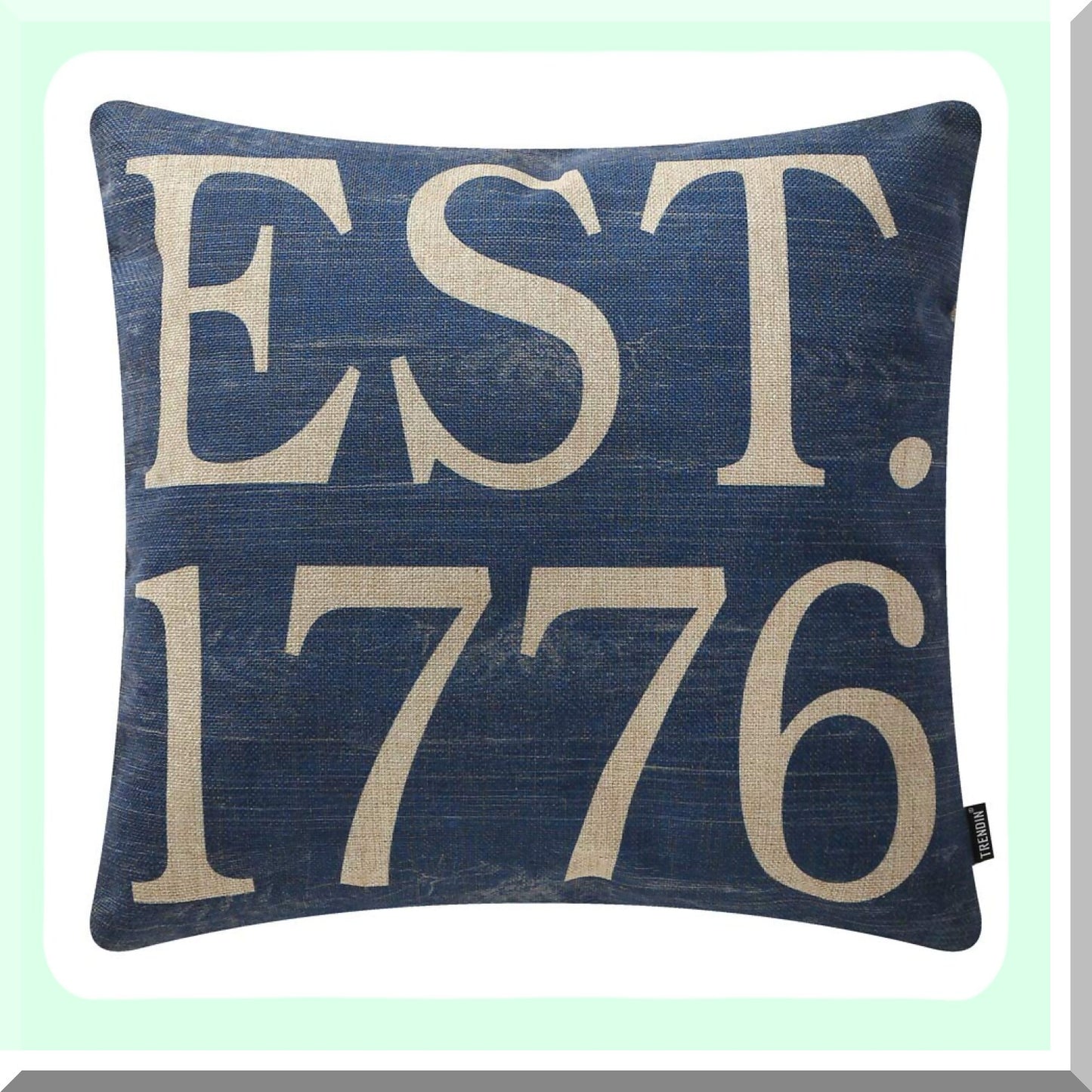 Vintage Americana Patriotic Pillow Cover - 18x18 Inch Blue 1776 Cushion Case - Square Decorative Throw Pillow - PL350TR