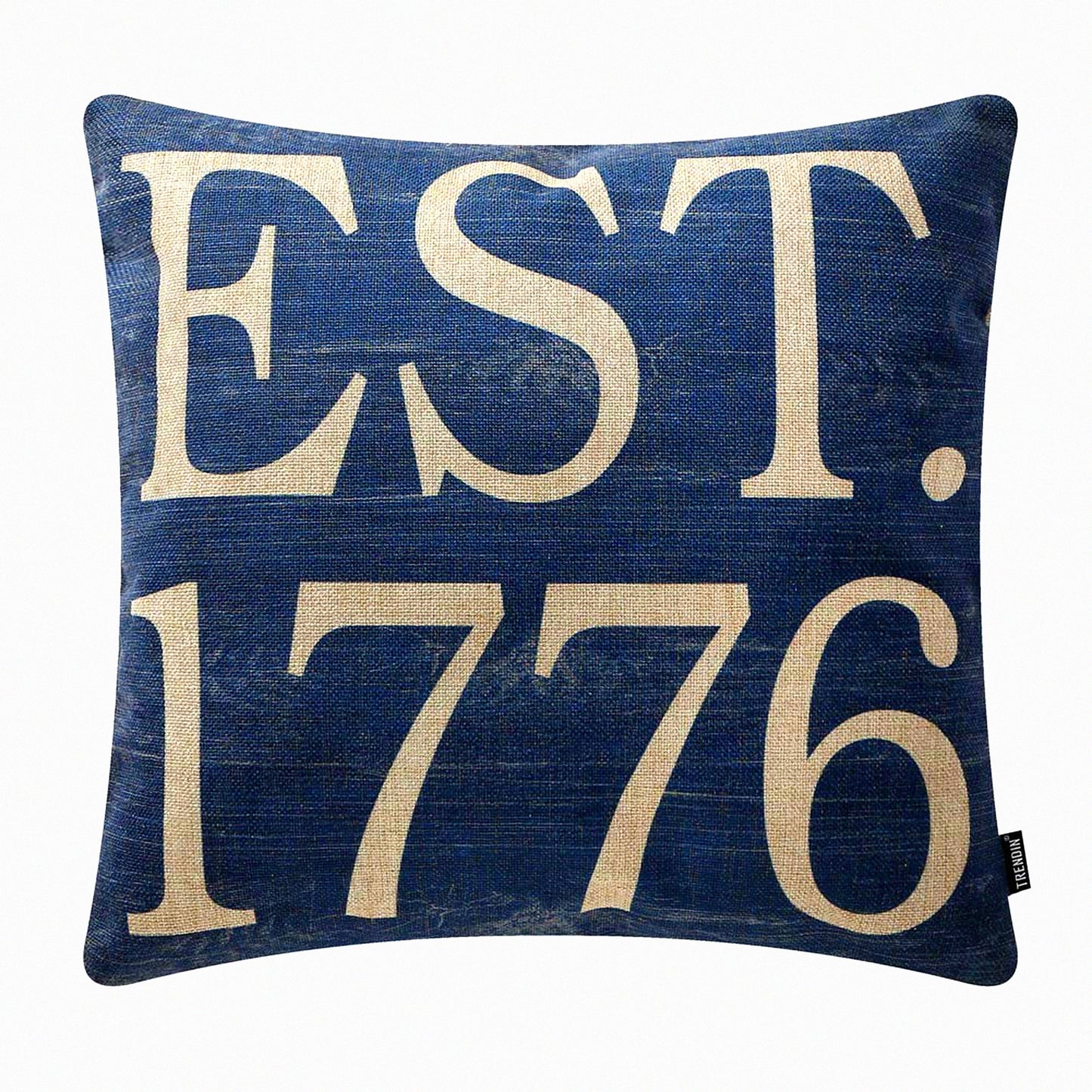 Vintage Americana Patriotic Pillow Cover - 18x18 Inch Blue 1776 Cushion Case - Square Decorative Throw Pillow - PL350TR