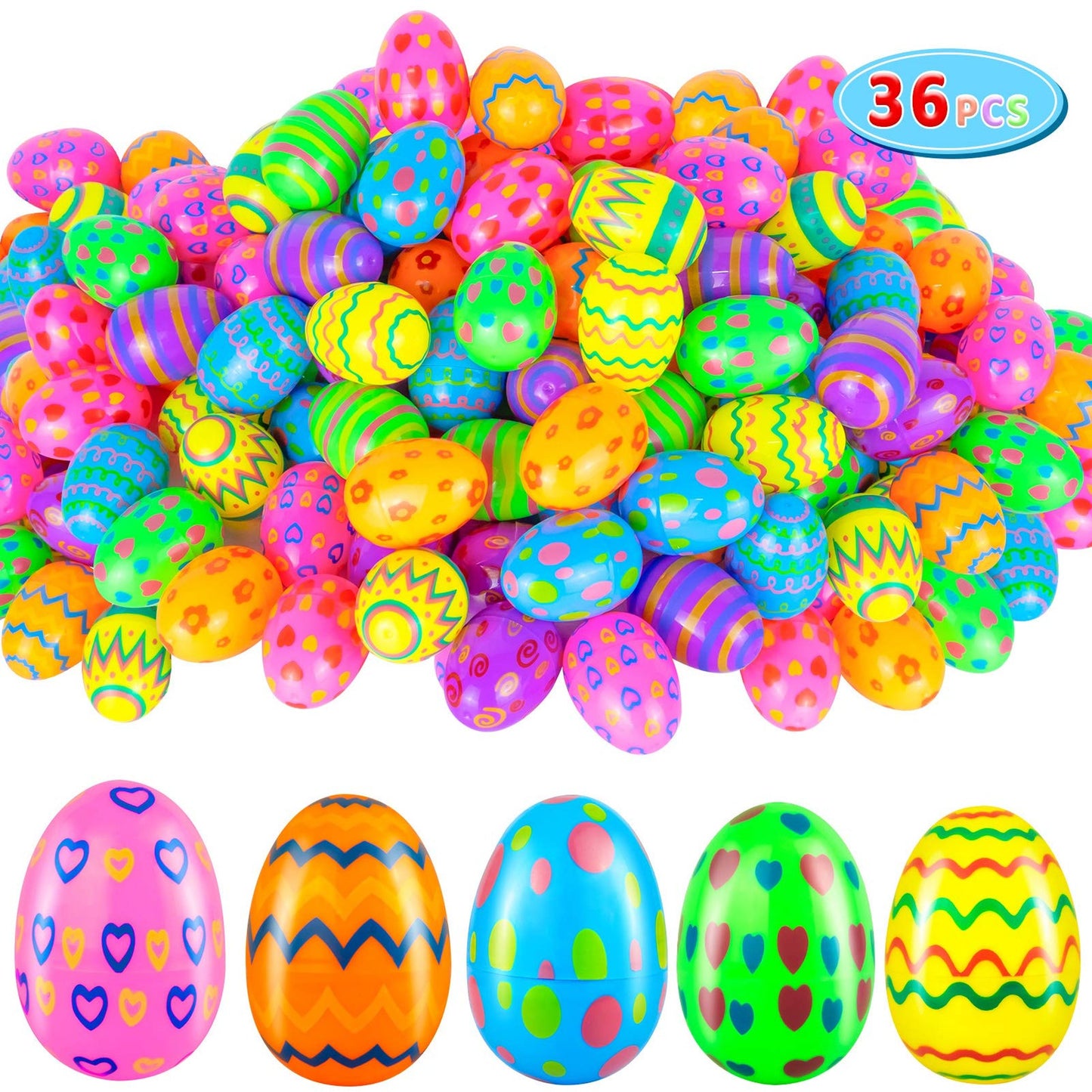 Eggcellent Fillables - 36PCS Plastic Eggs for Egg Hunt, Clroom Prizes, Treats & Party Favors. Decorate, Fill & Enjoy the Eggcitement!