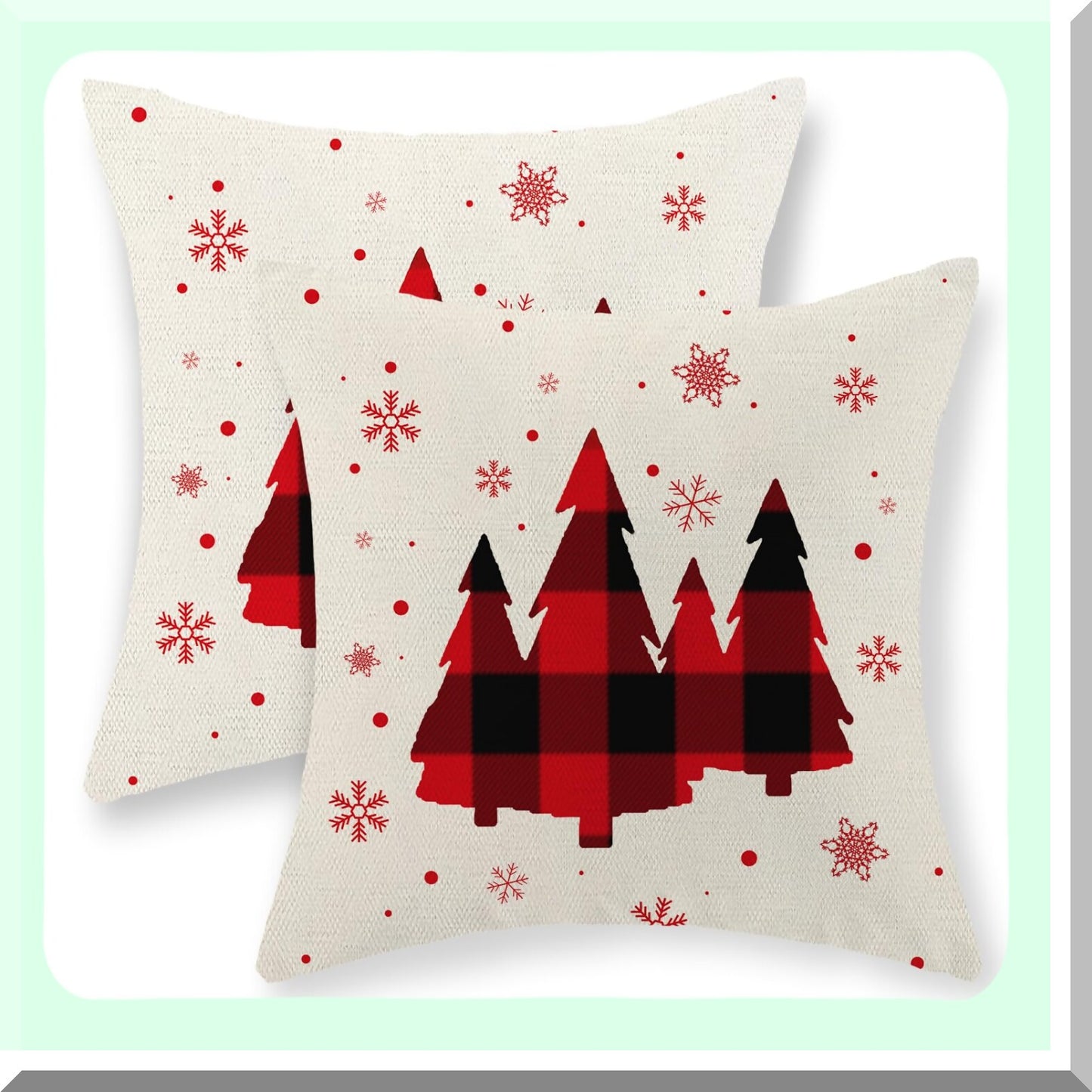 Winter Snowflake Linen Pillow Covers Set - Farmhouse Holiday Decor 18x18 Red Throw Pillows - Decorative Outdoor Cushion Covers for Couch Home - Set of 2