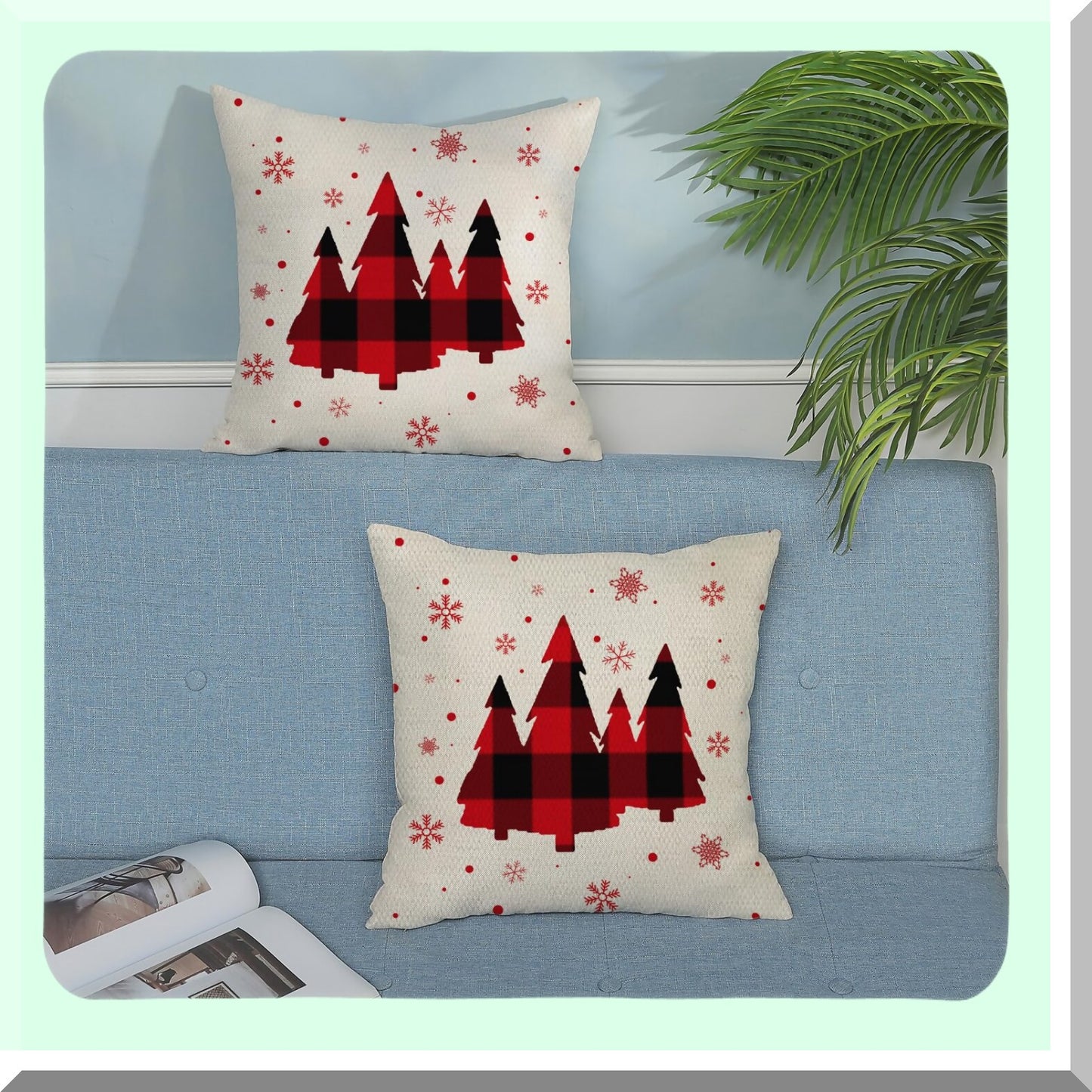 Winter Snowflake Linen Pillow Covers Set - Farmhouse Holiday Decor 18x18 Red Throw Pillows - Decorative Outdoor Cushion Covers for Couch Home - Set of 2