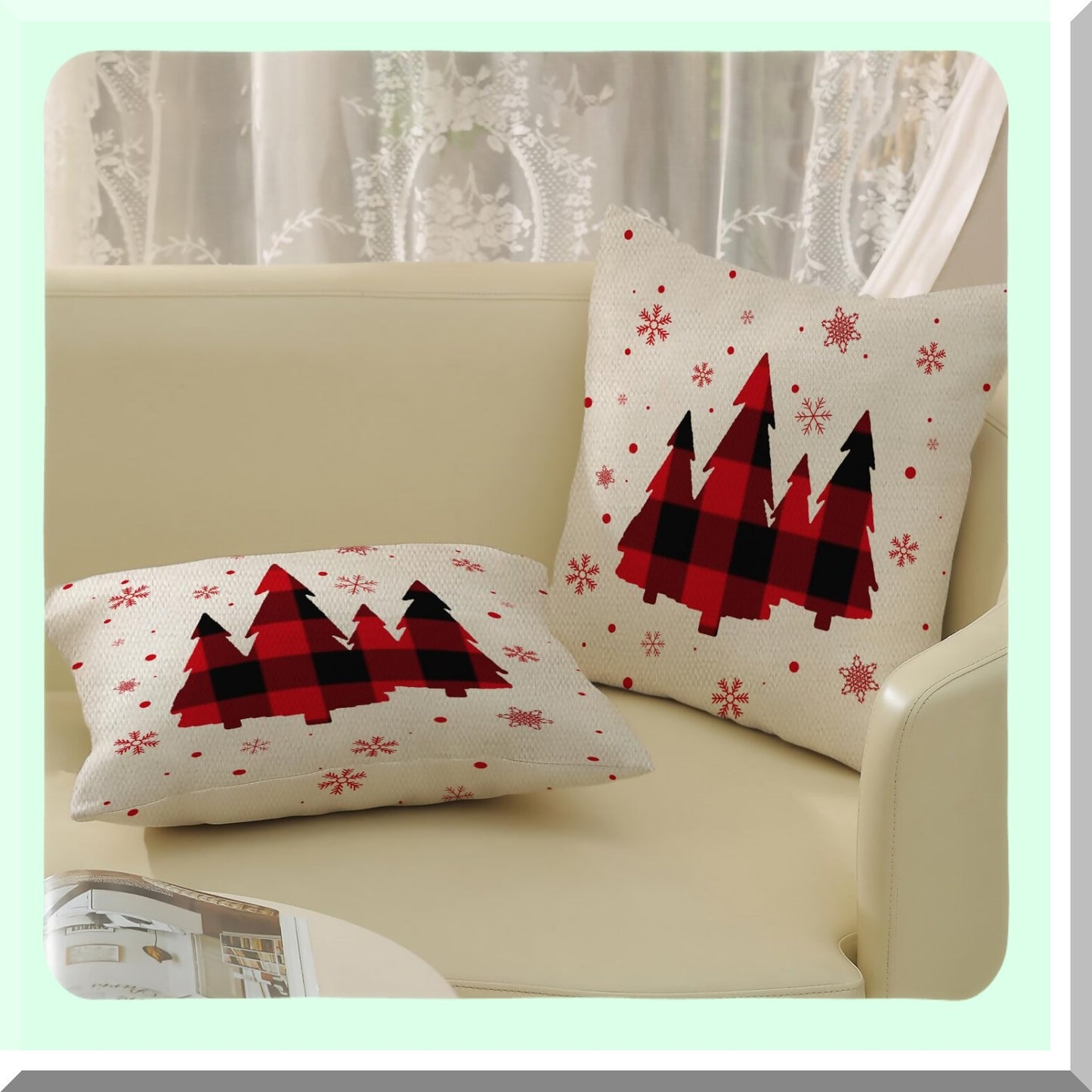 Winter Snowflake Linen Pillow Covers Set - Farmhouse Holiday Decor 18x18 Red Throw Pillows - Decorative Outdoor Cushion Covers for Couch Home - Set of 2