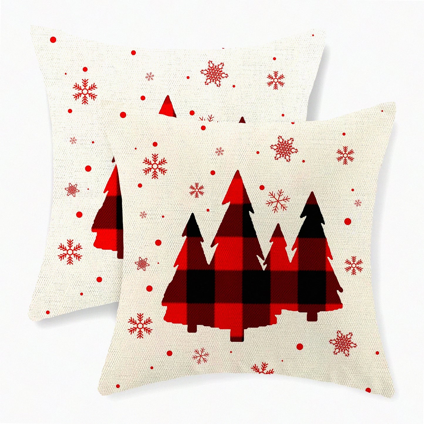 Winter Snowflake Linen Pillow Covers Set - Farmhouse Holiday Decor 18x18 Red Throw Pillows - Decorative Outdoor Cushion Covers for Couch Home - Set of 2