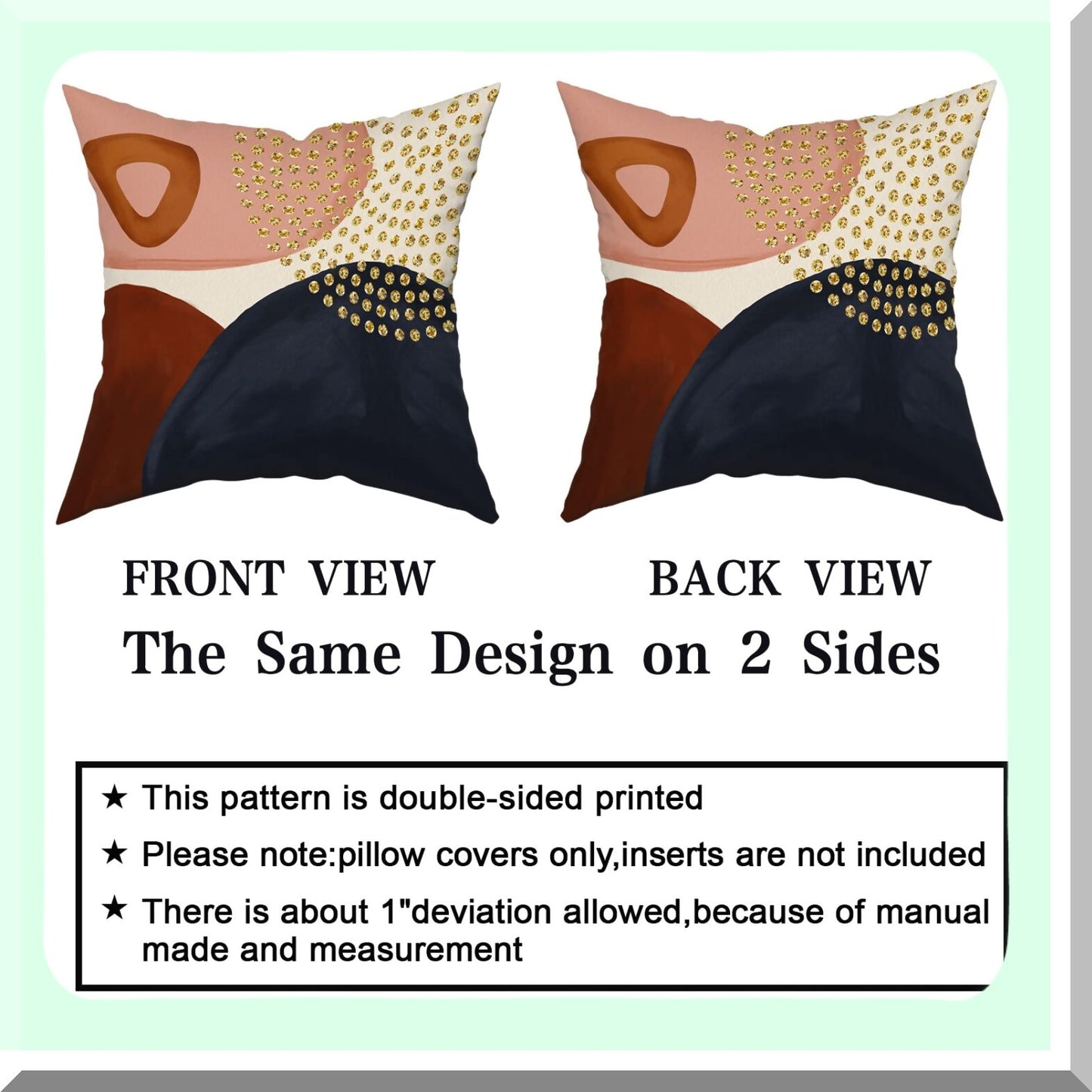 Navy Orange Geometric Pillow Covers - Set of 2 | Mid Century Modern Decorative Cushion Cases | Aesthetic Boho Home Minimalist Room Bedroom Outdoor Decor