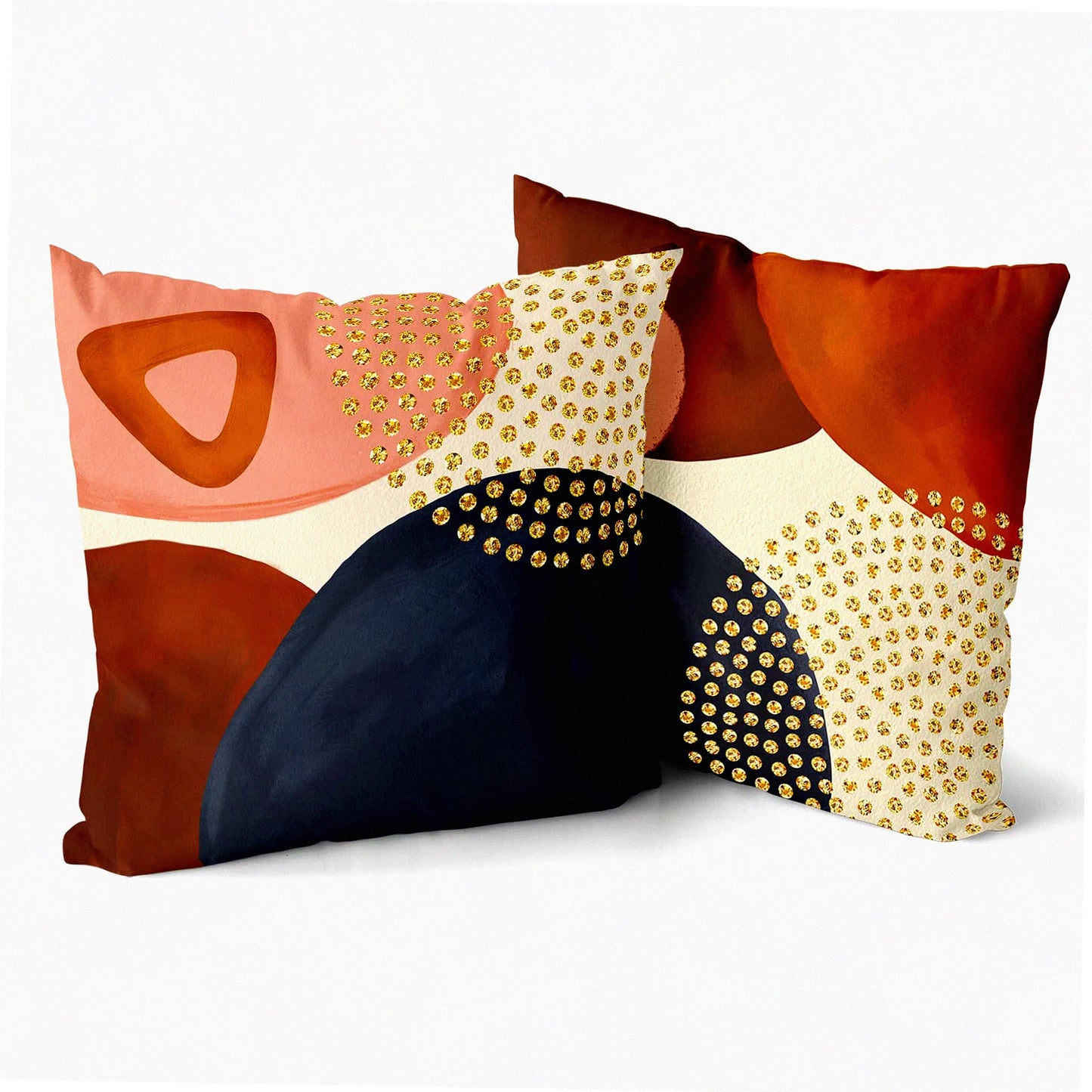 Navy Orange Geometric Pillow Covers - Set of 2 | Mid Century Modern Decorative Cushion Cases | Aesthetic Boho Home Minimalist Room Bedroom Outdoor Decor