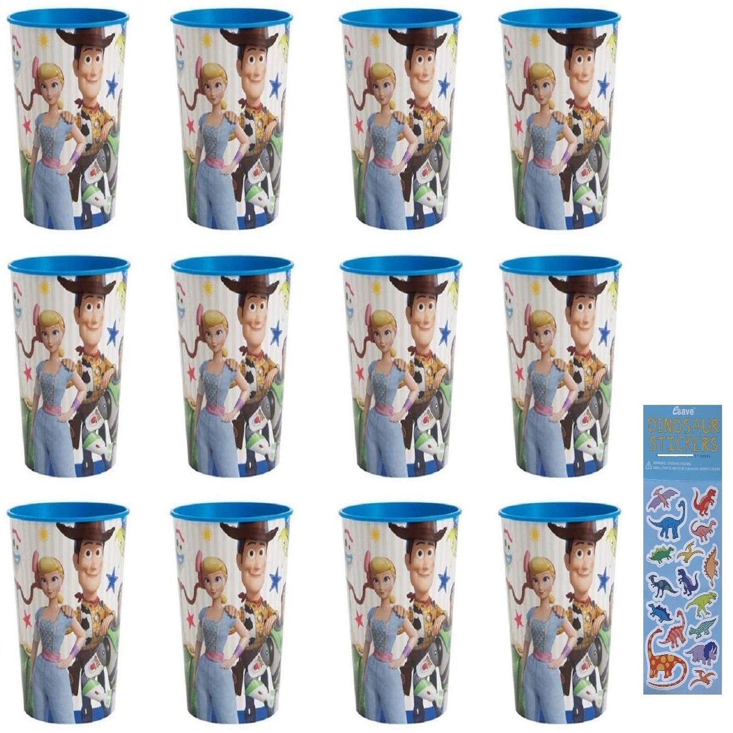 16oz Plastic Favor Cups with Dinosaur Stickers Pack of 12
