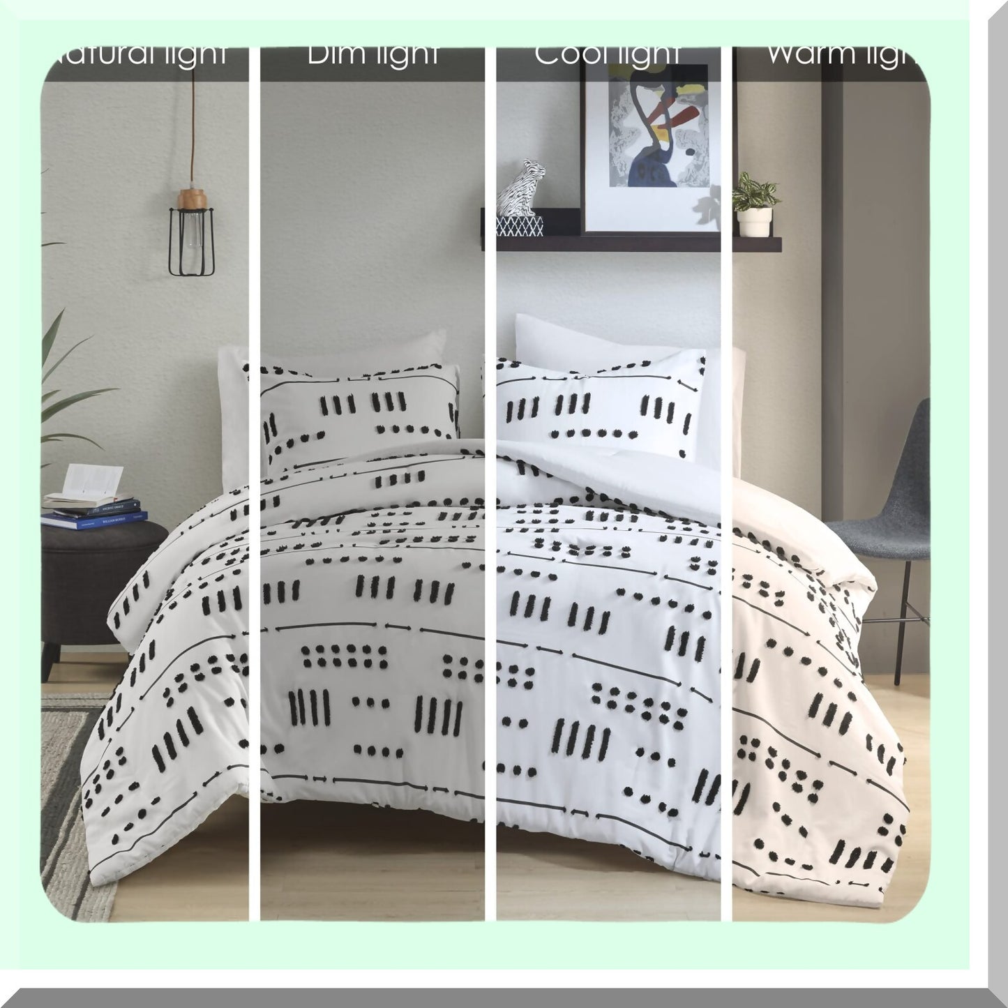 Trendy Jacquard Abstract Comforter Set - Modern Down Alternative Bedding with Matching Sham - All Season Full/Queen Black/White - 3 Piece Textured Clipped Set