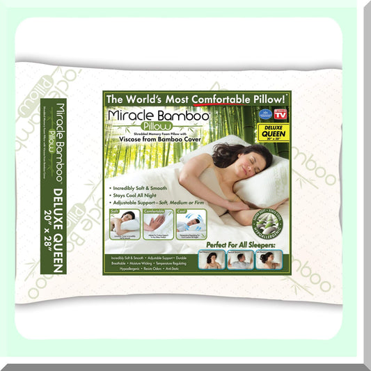 Bamboo Bliss Memory Foam Pillow - Queen Size, Shredded Viscose Cover, White - Supportive & Cooling for Miracle Sleep Experience
