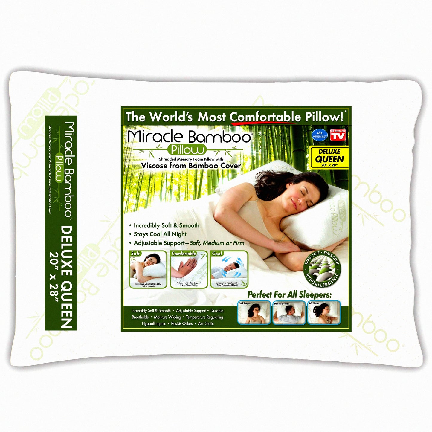 Bamboo Bliss Memory Foam Pillow - Queen Size, Shredded Viscose Cover, White - Supportive & Cooling for Miracle Sleep Experience