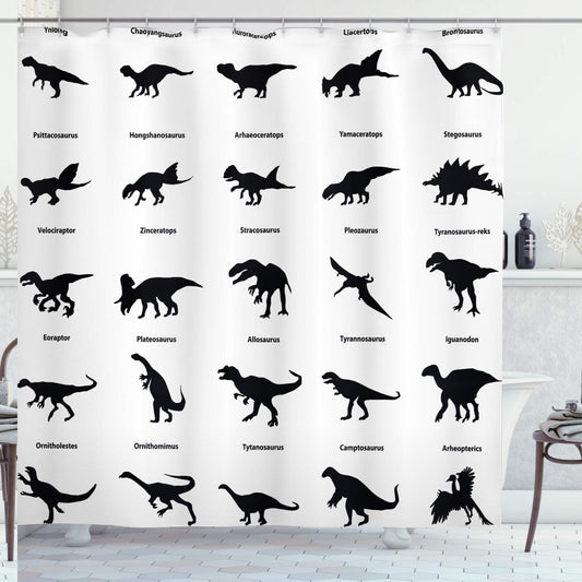 Dinosaur Shower Curtain 69x84 Black White