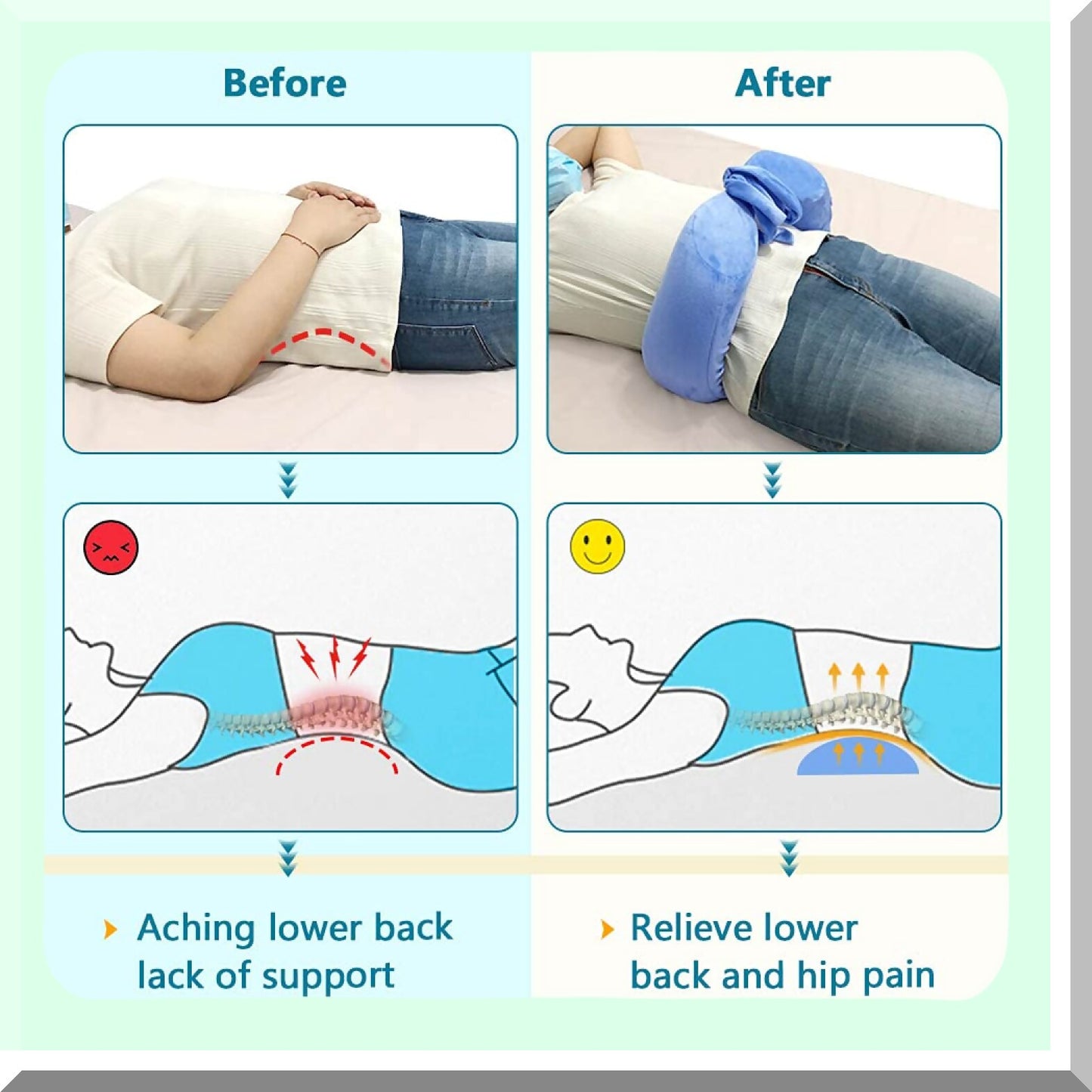 Sciatica Relief Lumbar Support Pillow - Scoliosis Waist Cushion for Side Sleepers - Adjustable Straps Foam Positioning Pillow - L Size