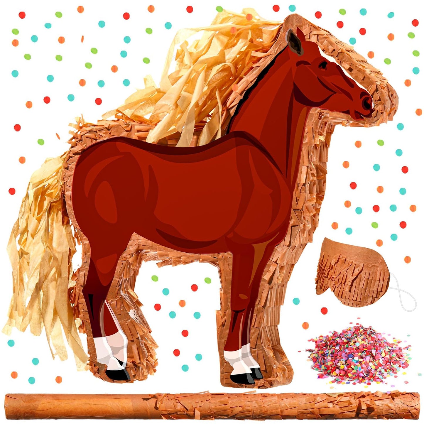 Wild West Party Pinata Pack - Includes 3D Horse Pinata, Stick, Blindfold, and Confetti - Perfect for Cowboy Themed Birthday Celebrations - 14.6x12.6x3 Inch